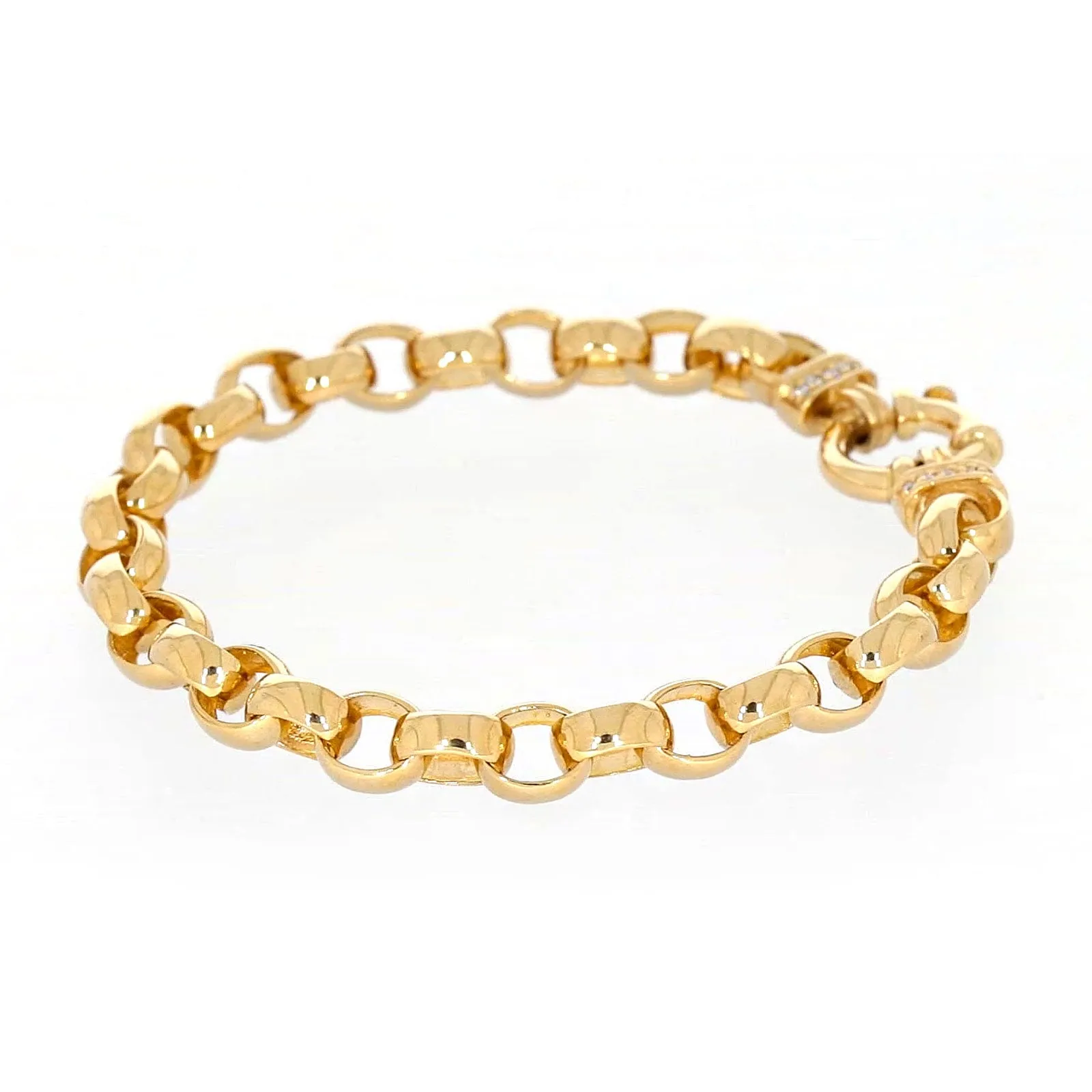 9ct Yellow Gold Diamond Set19cm Belcher Diamond Set Bracelet