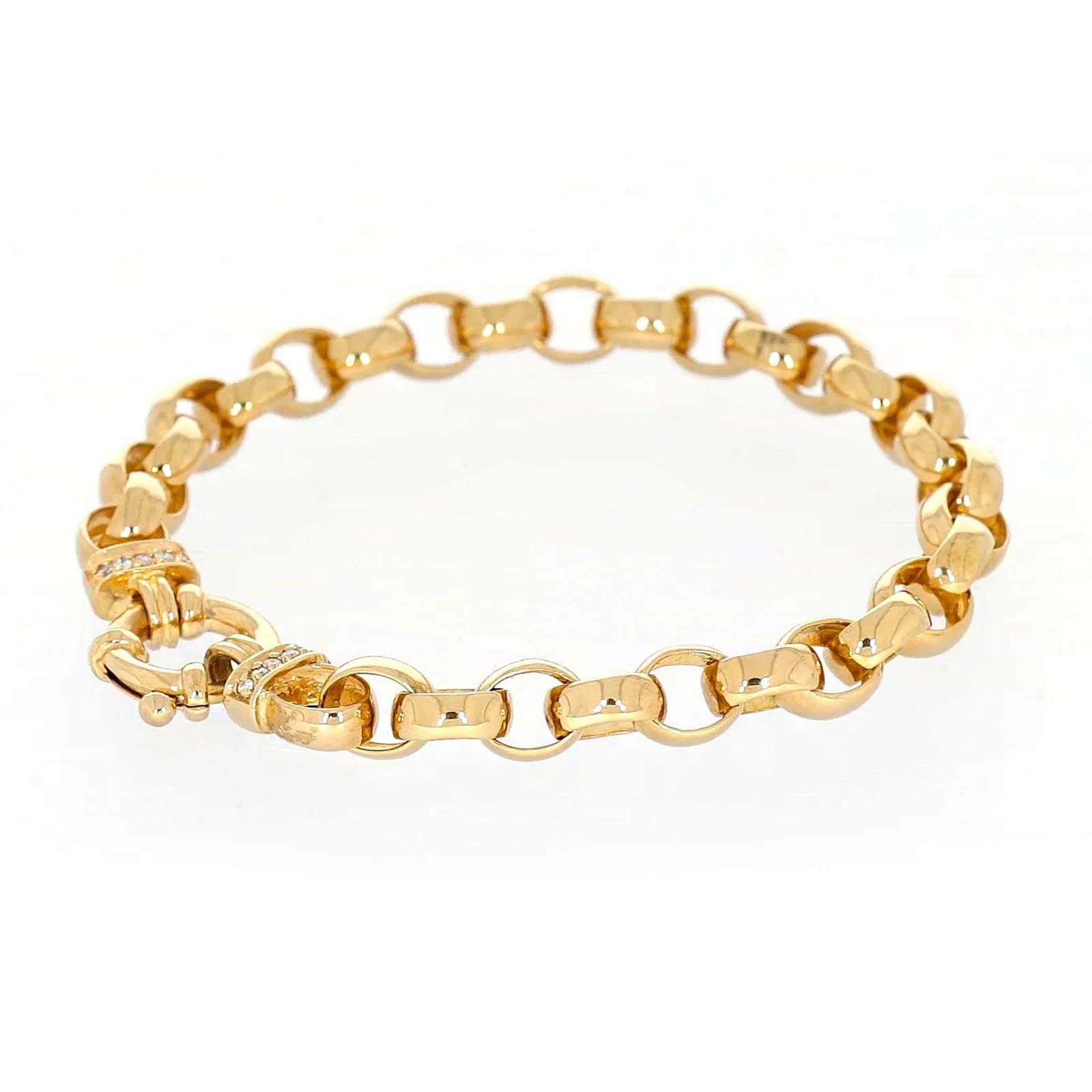 9ct Yellow Gold Diamond Set19cm Belcher Diamond Set Bracelet