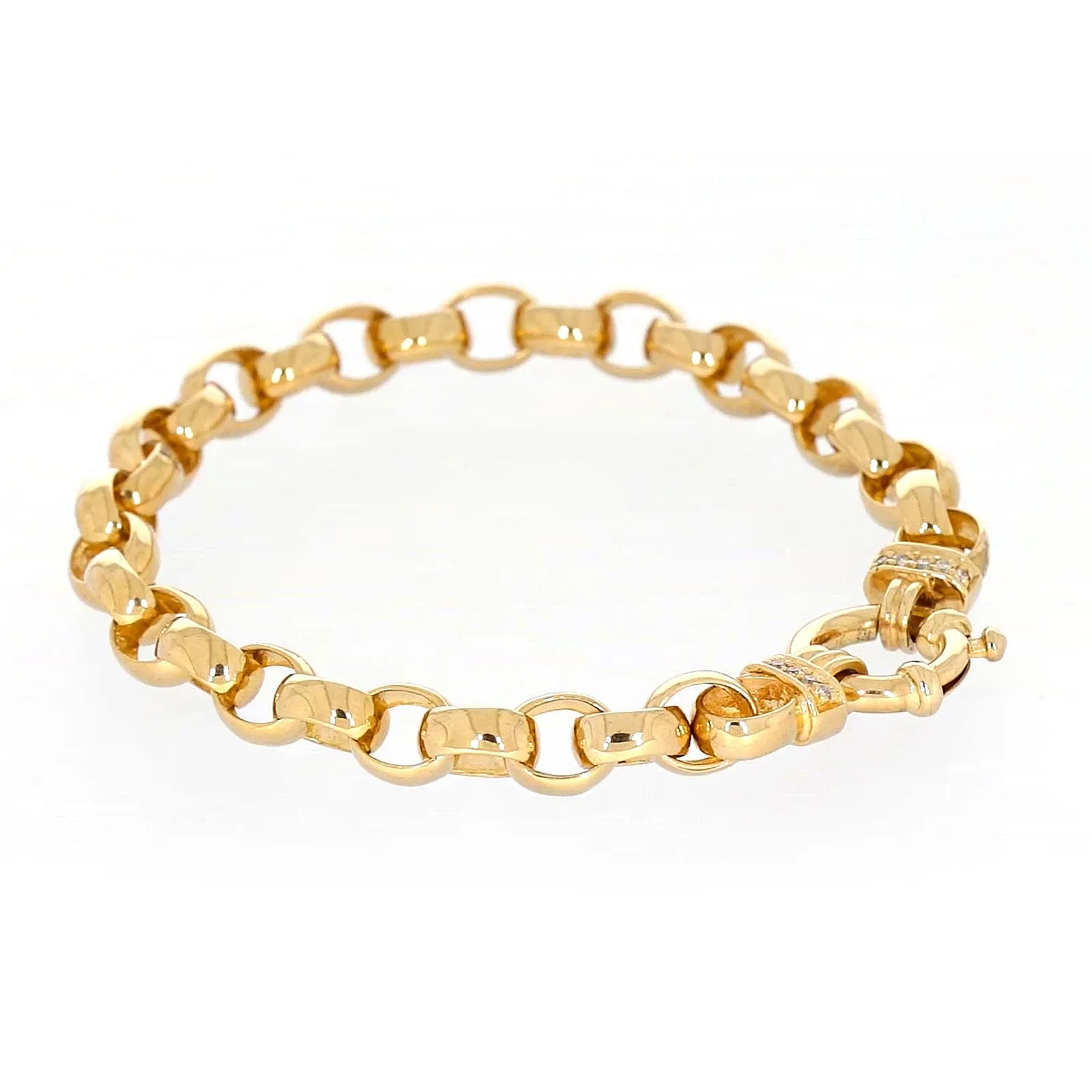 9ct Yellow Gold Diamond Set19cm Belcher Diamond Set Bracelet