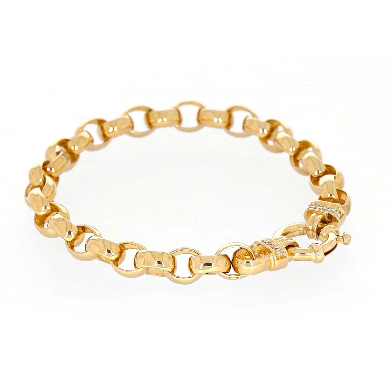 9ct Yellow Gold Diamond Set19cm Belcher Diamond Set Bracelet