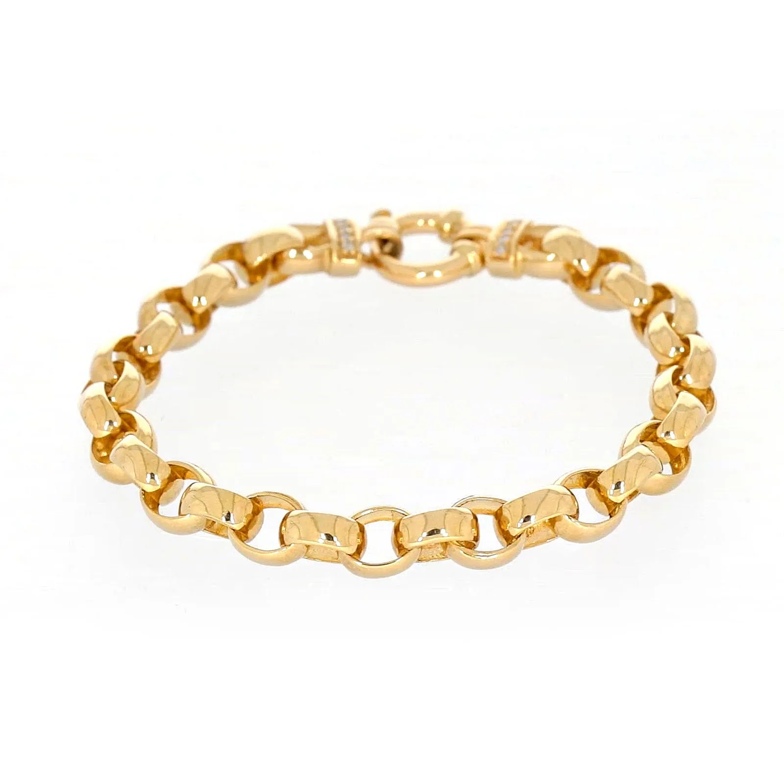 9ct Yellow Gold Diamond Set19cm Belcher Diamond Set Bracelet