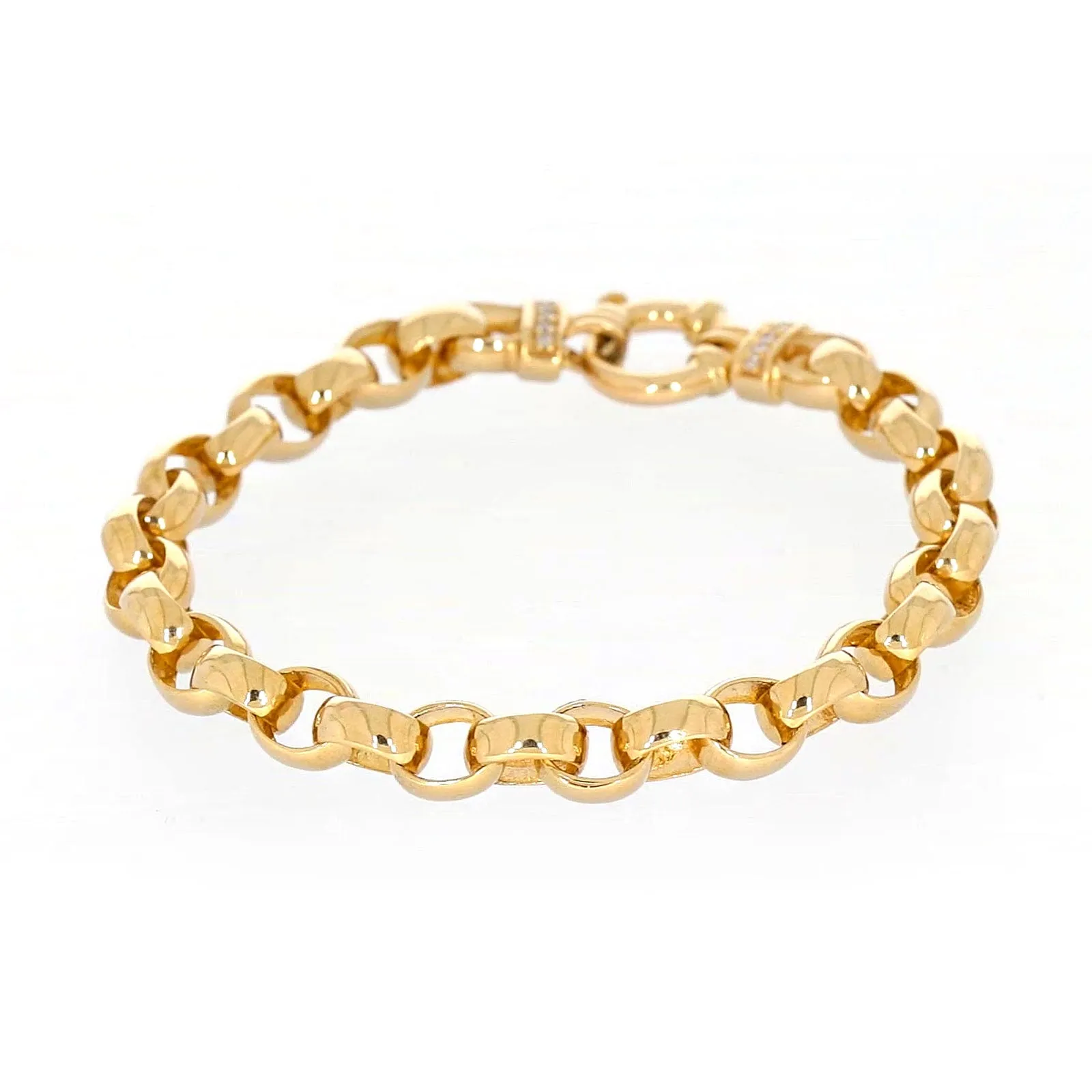 9ct Yellow Gold Diamond Set19cm Belcher Diamond Set Bracelet