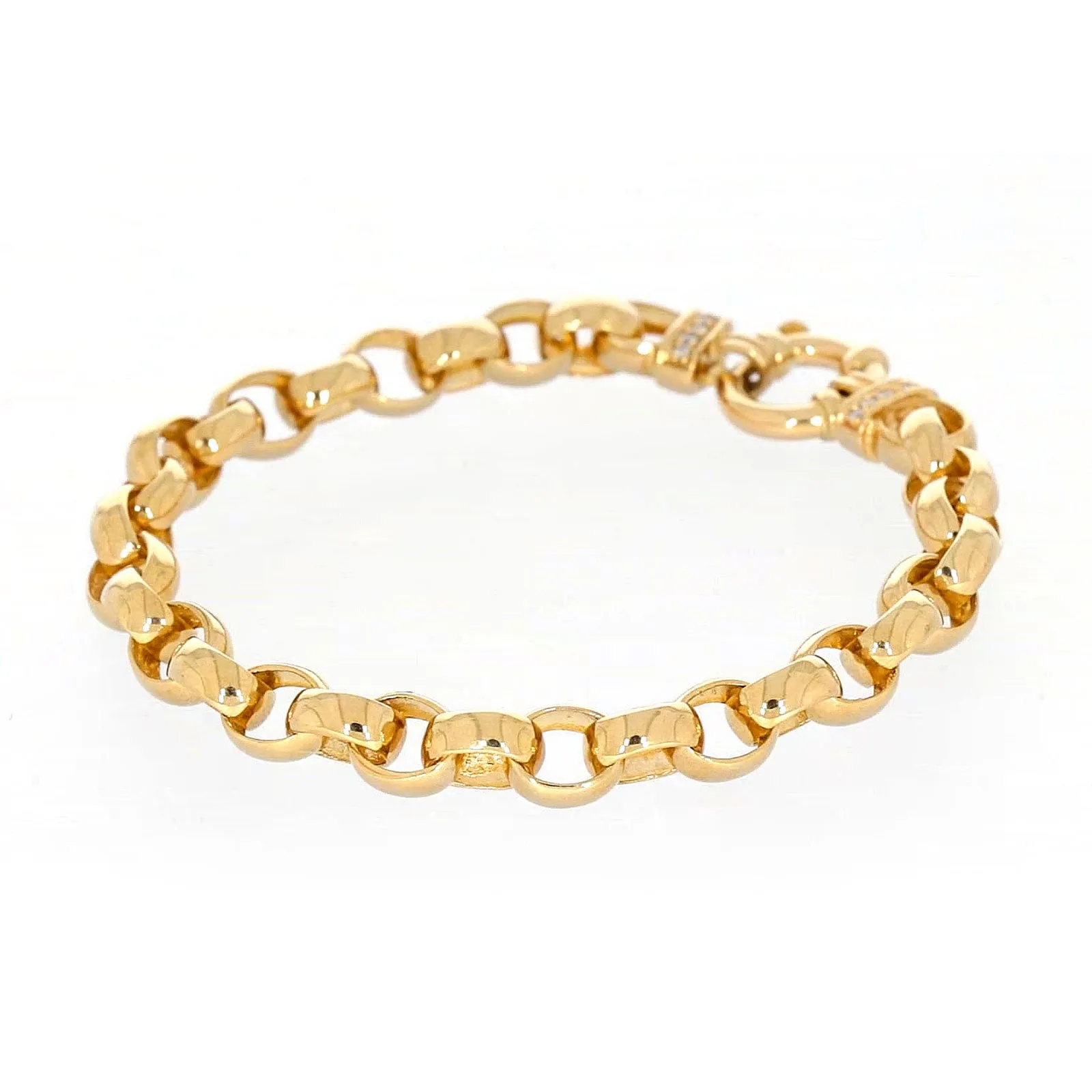 9ct Yellow Gold Diamond Set19cm Belcher Diamond Set Bracelet