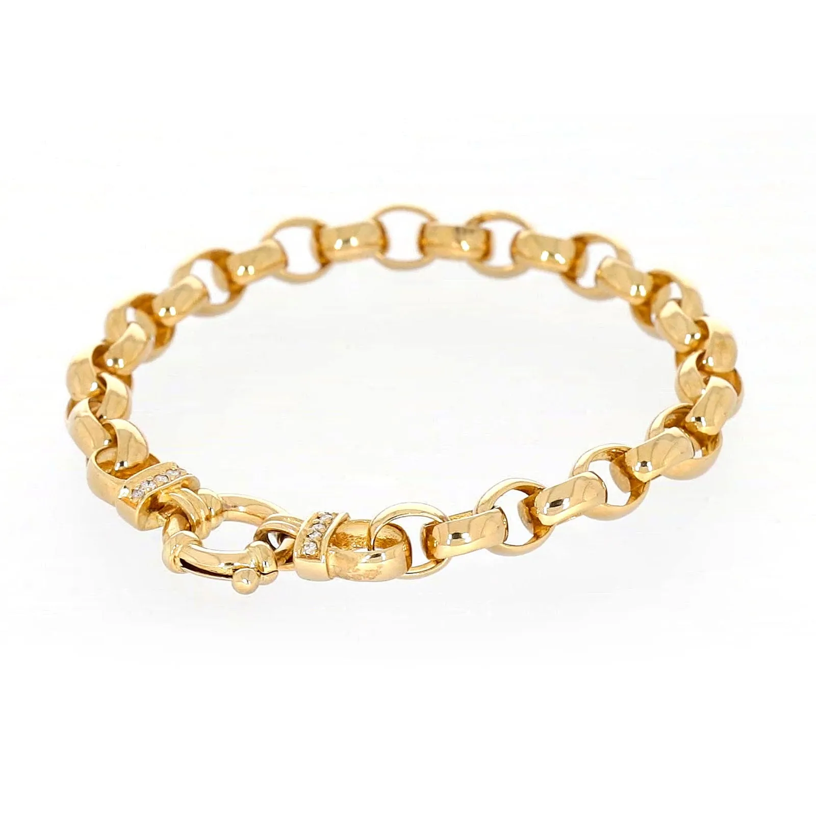 9ct Yellow Gold Diamond Set19cm Belcher Diamond Set Bracelet