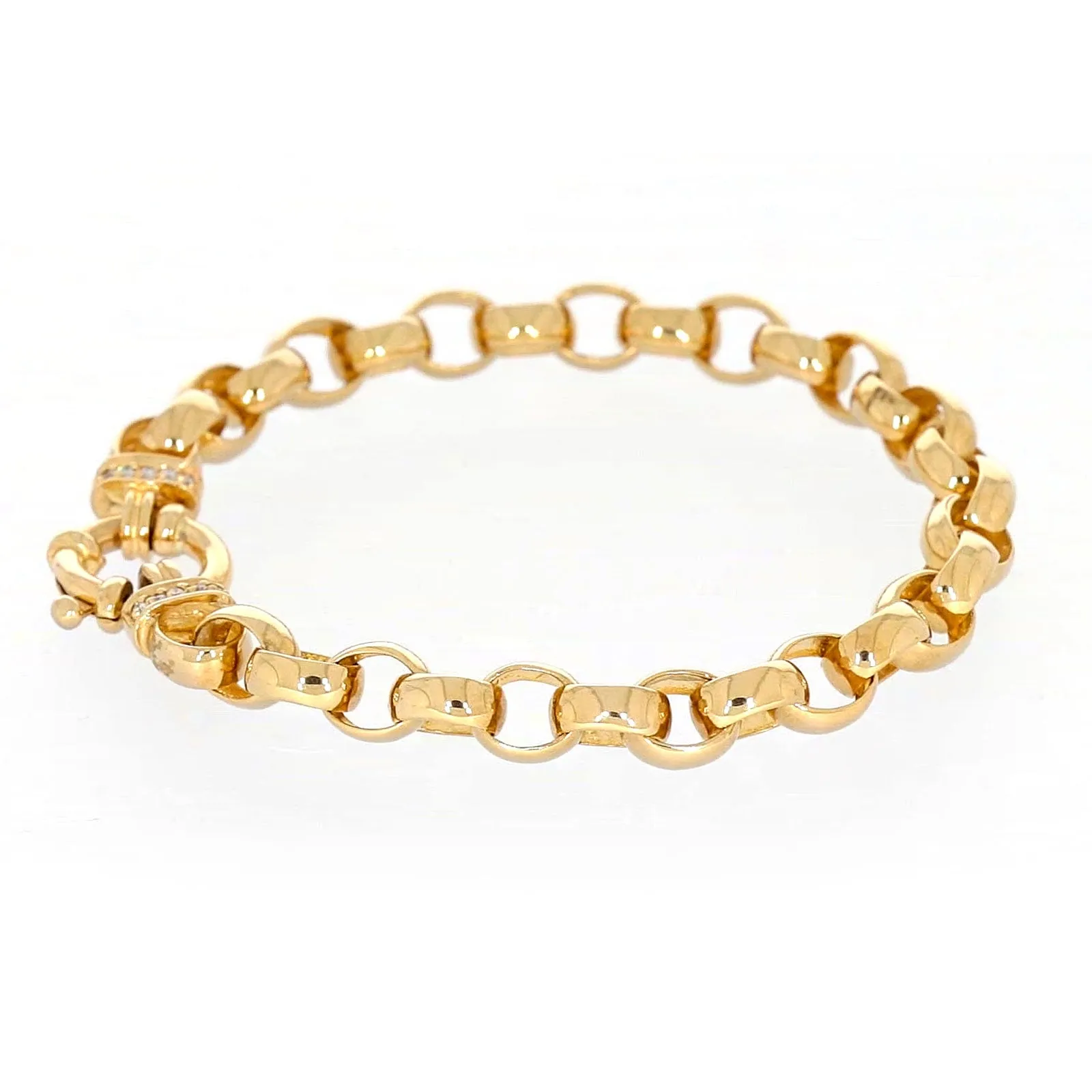 9ct Yellow Gold Diamond Set19cm Belcher Diamond Set Bracelet