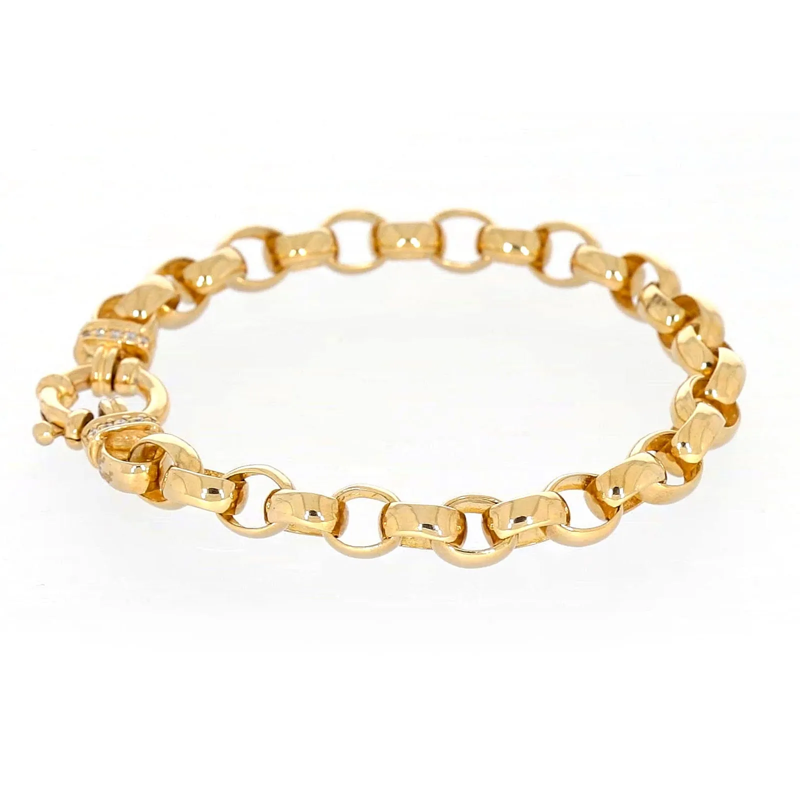 9ct Yellow Gold Diamond Set19cm Belcher Diamond Set Bracelet