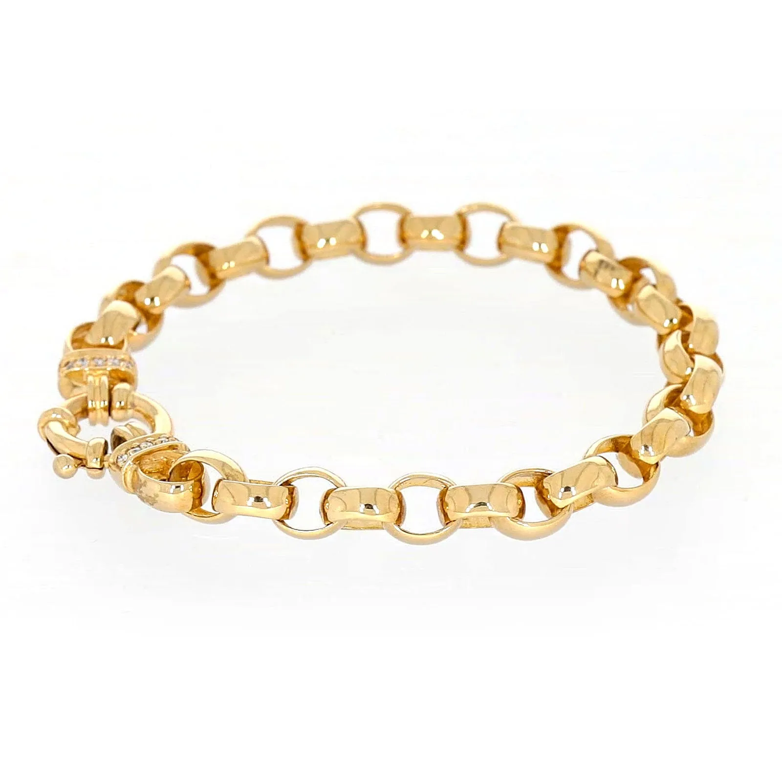 9ct Yellow Gold Diamond Set19cm Belcher Diamond Set Bracelet