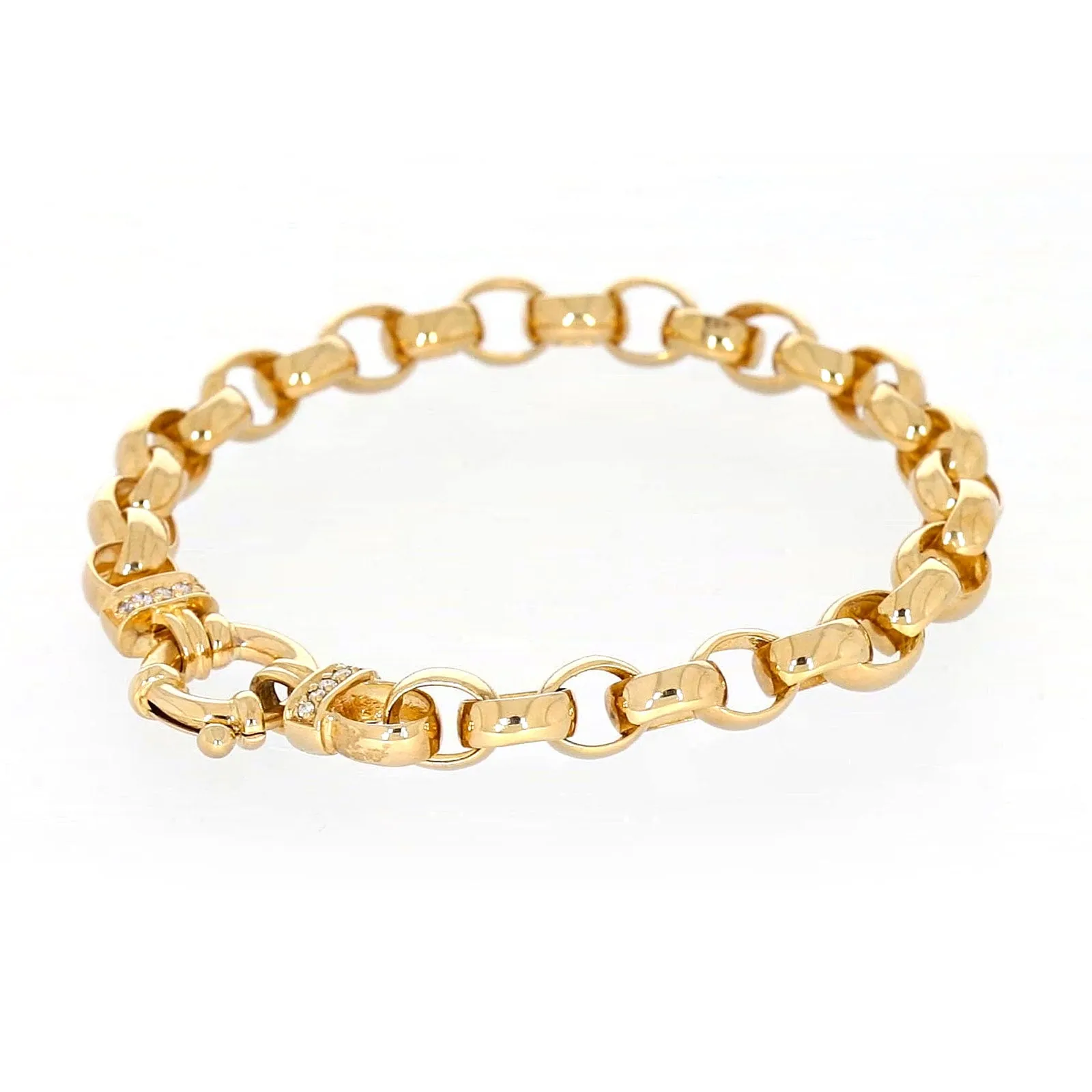 9ct Yellow Gold Diamond Set19cm Belcher Diamond Set Bracelet