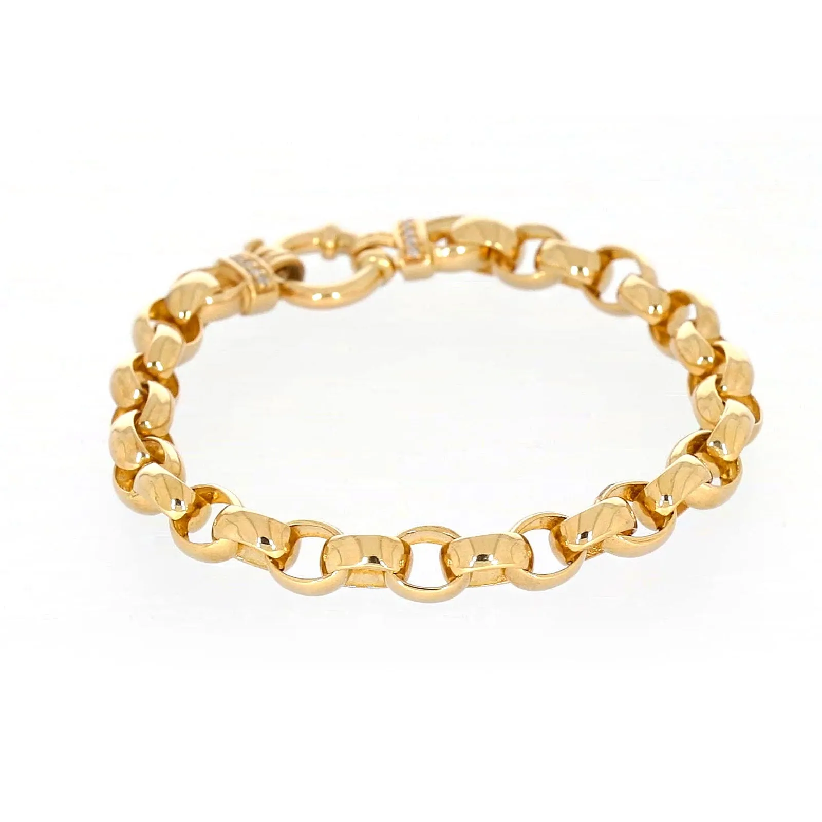 9ct Yellow Gold Diamond Set19cm Belcher Diamond Set Bracelet