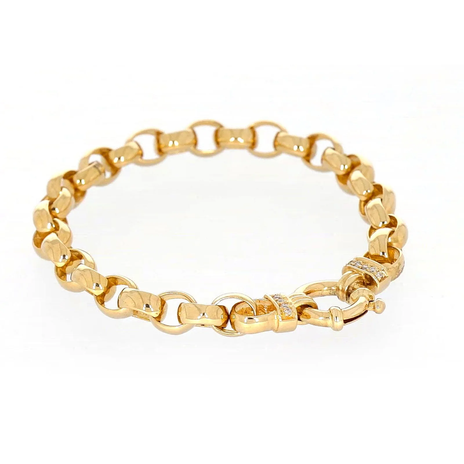 9ct Yellow Gold Diamond Set19cm Belcher Diamond Set Bracelet