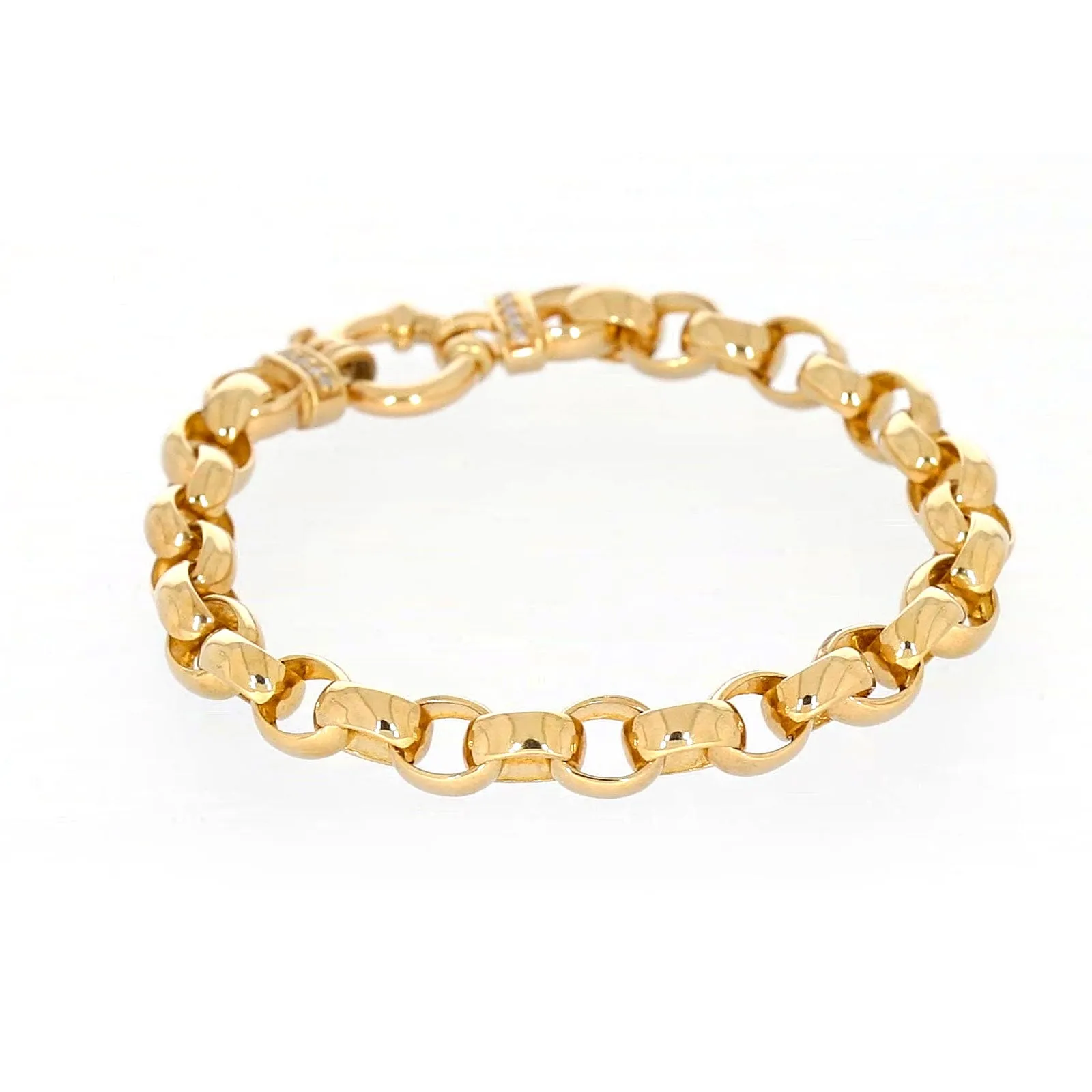 9ct Yellow Gold Diamond Set19cm Belcher Diamond Set Bracelet