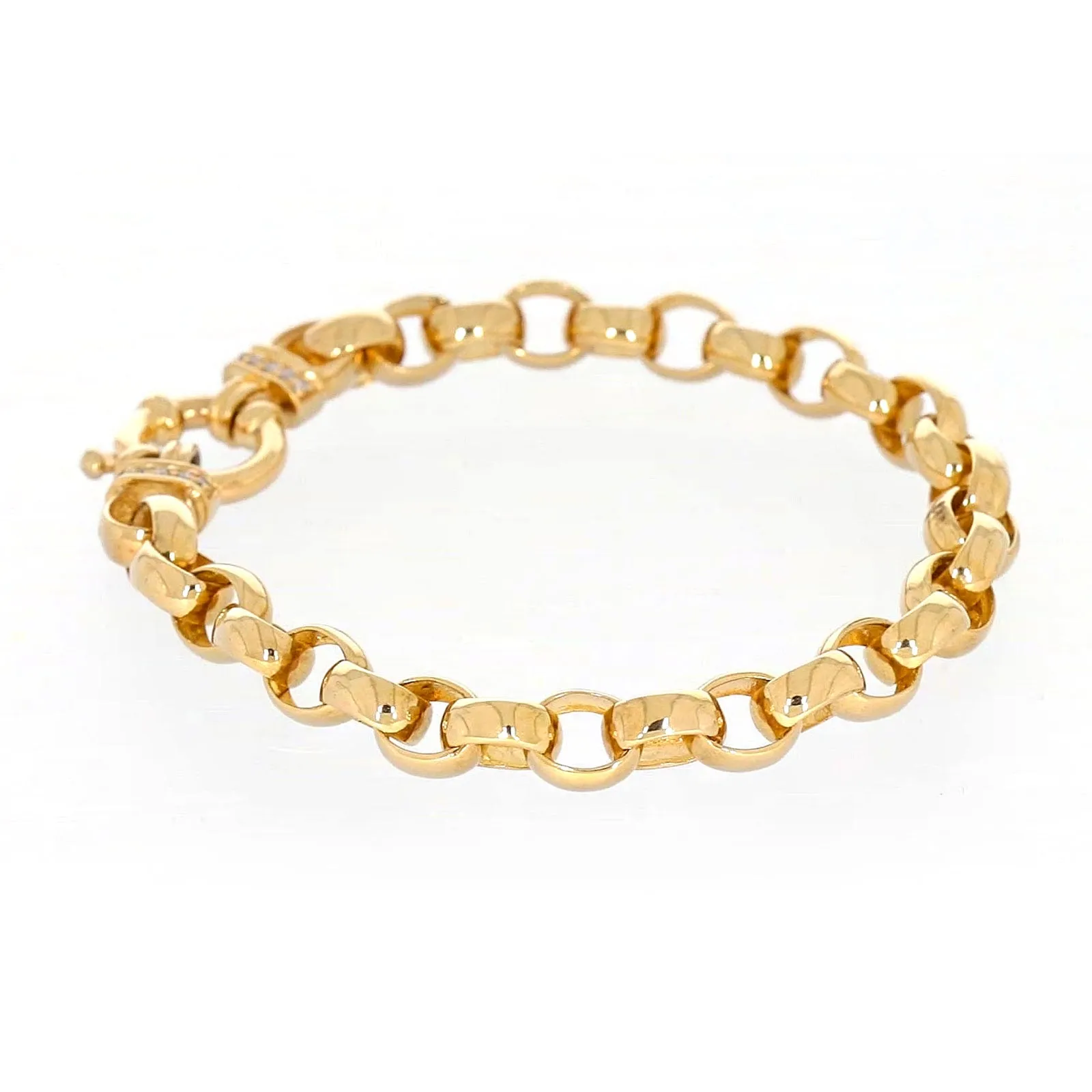 9ct Yellow Gold Diamond Set19cm Belcher Diamond Set Bracelet