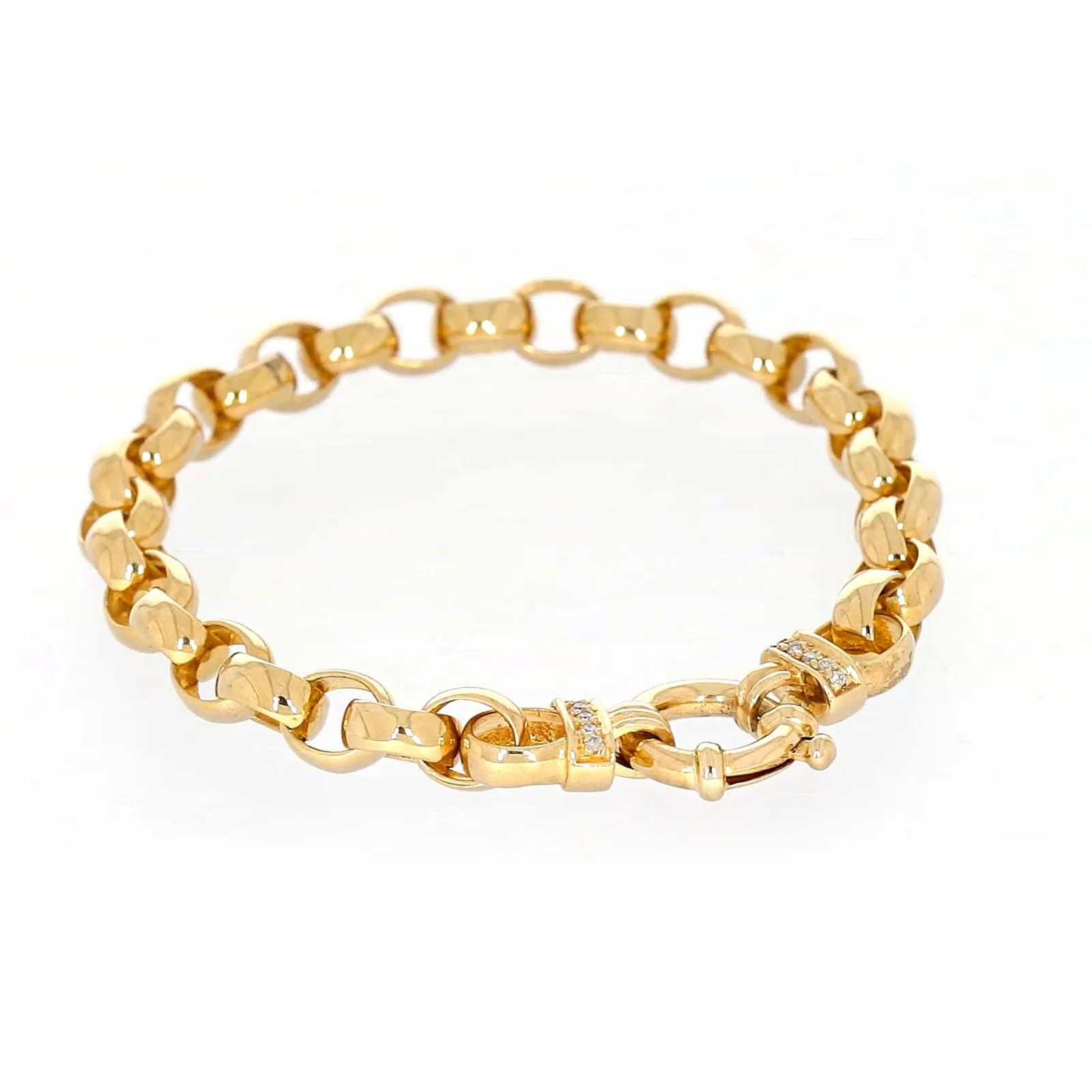 9ct Yellow Gold Diamond Set19cm Belcher Diamond Set Bracelet