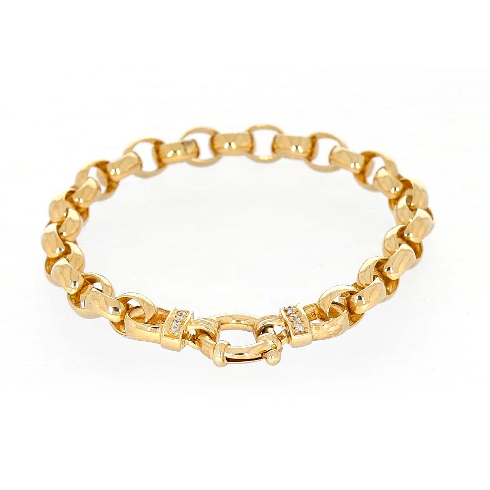 9ct Yellow Gold Diamond Set19cm Belcher Diamond Set Bracelet