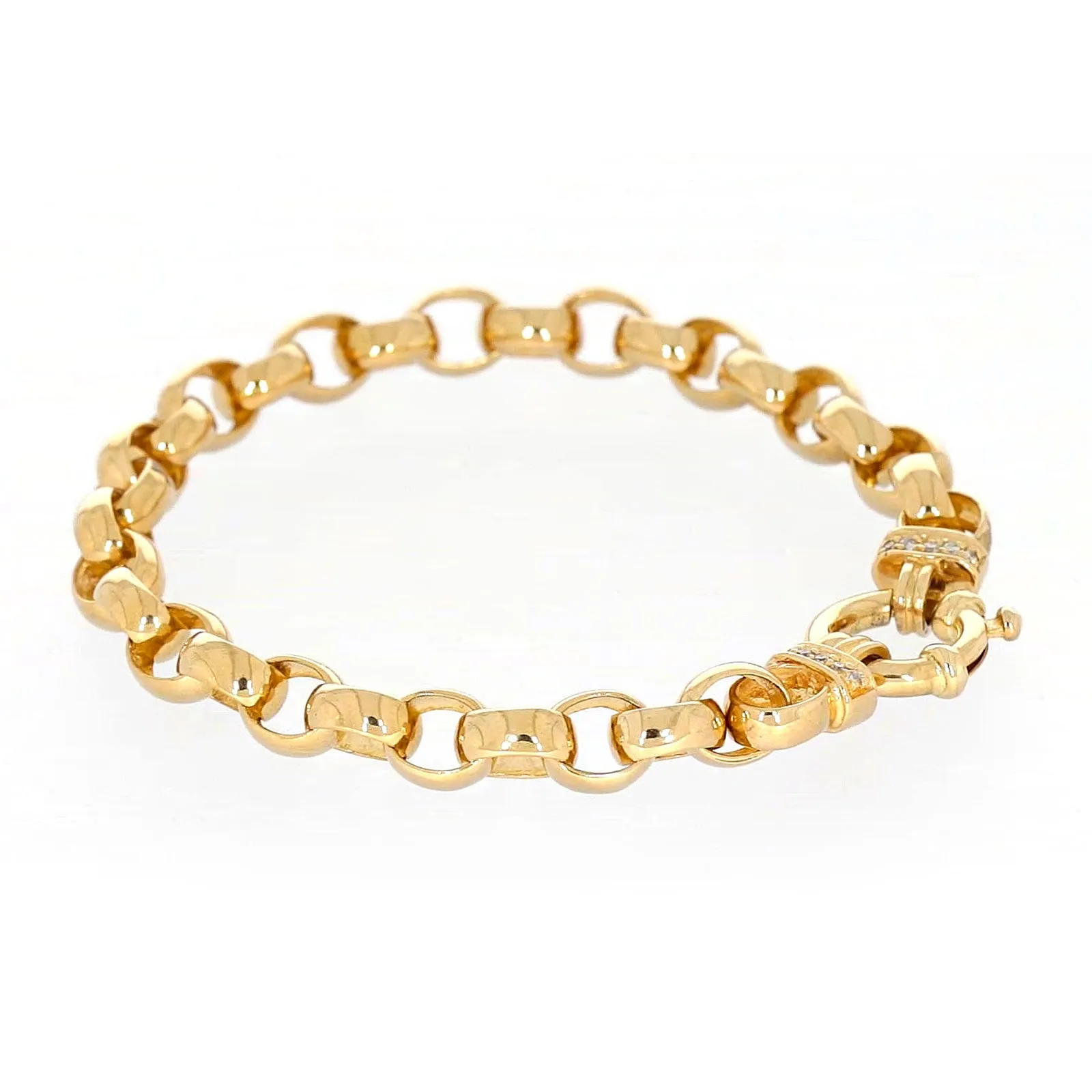 9ct Yellow Gold Diamond Set19cm Belcher Diamond Set Bracelet