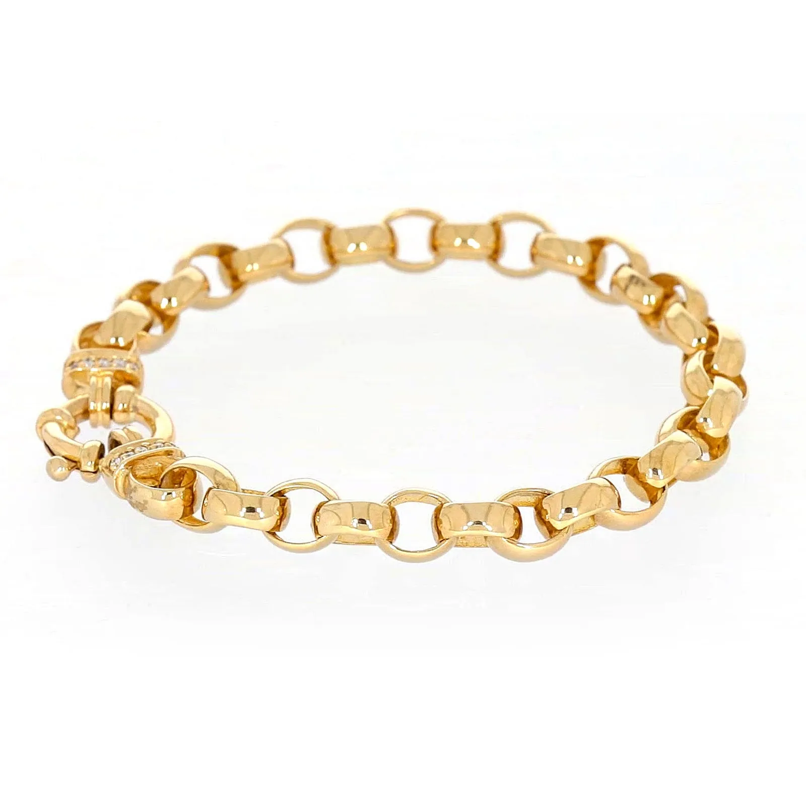 9ct Yellow Gold Diamond Set19cm Belcher Diamond Set Bracelet