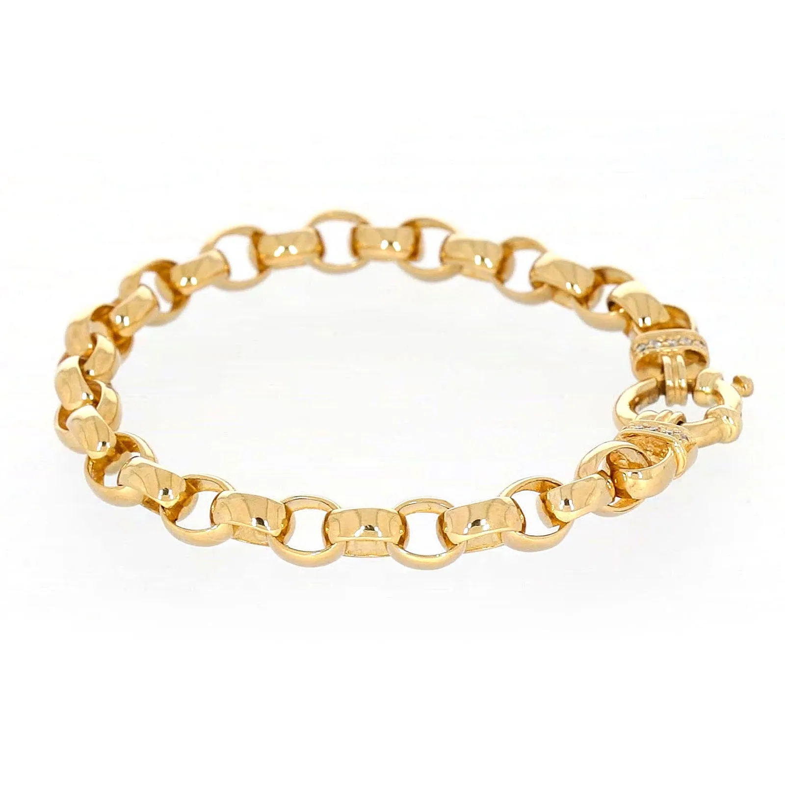 9ct Yellow Gold Diamond Set19cm Belcher Diamond Set Bracelet