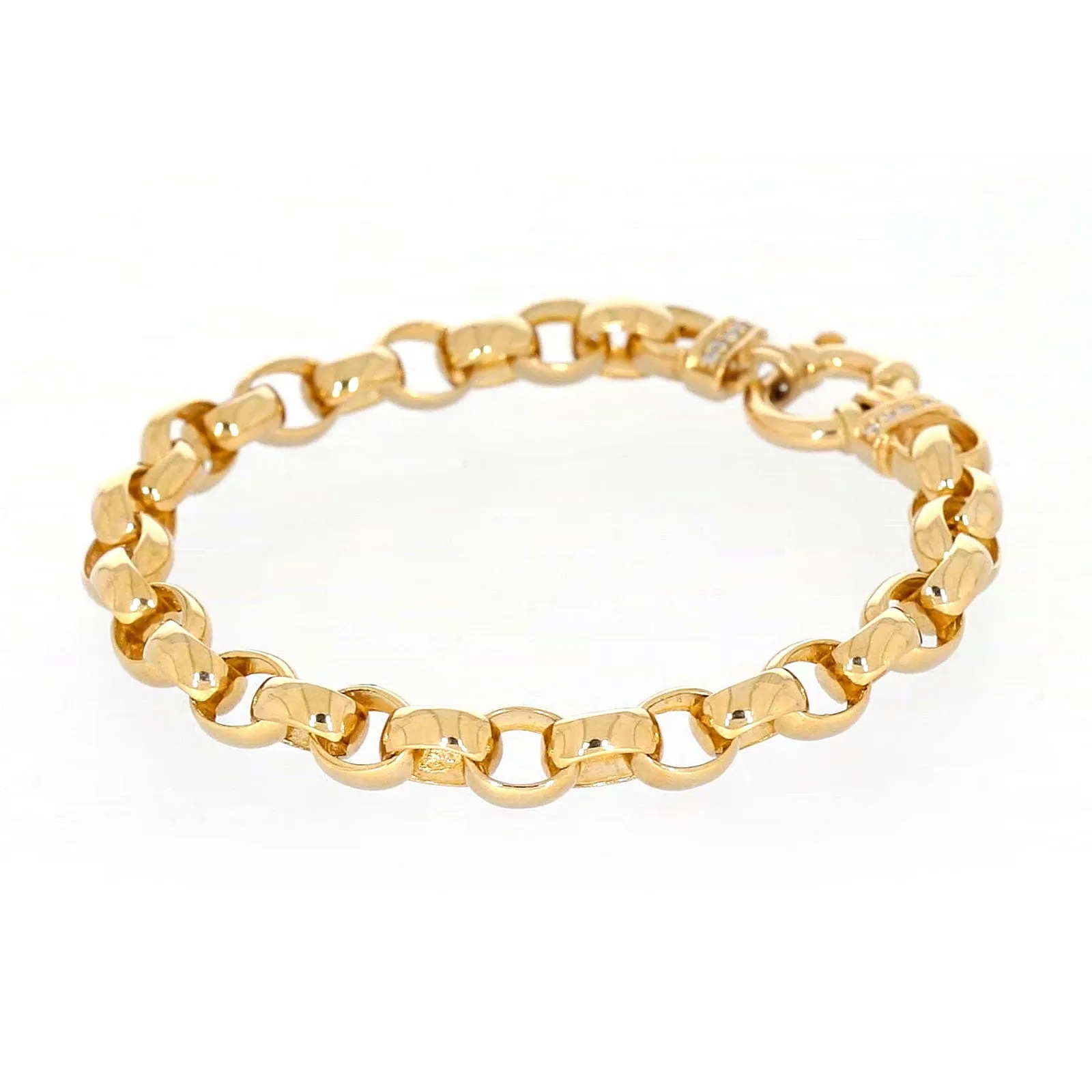 9ct Yellow Gold Diamond Set19cm Belcher Diamond Set Bracelet