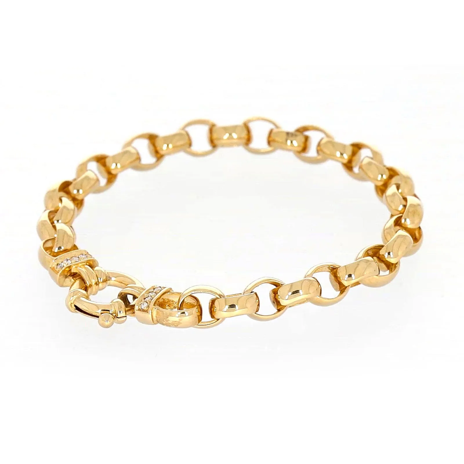 9ct Yellow Gold Diamond Set19cm Belcher Diamond Set Bracelet