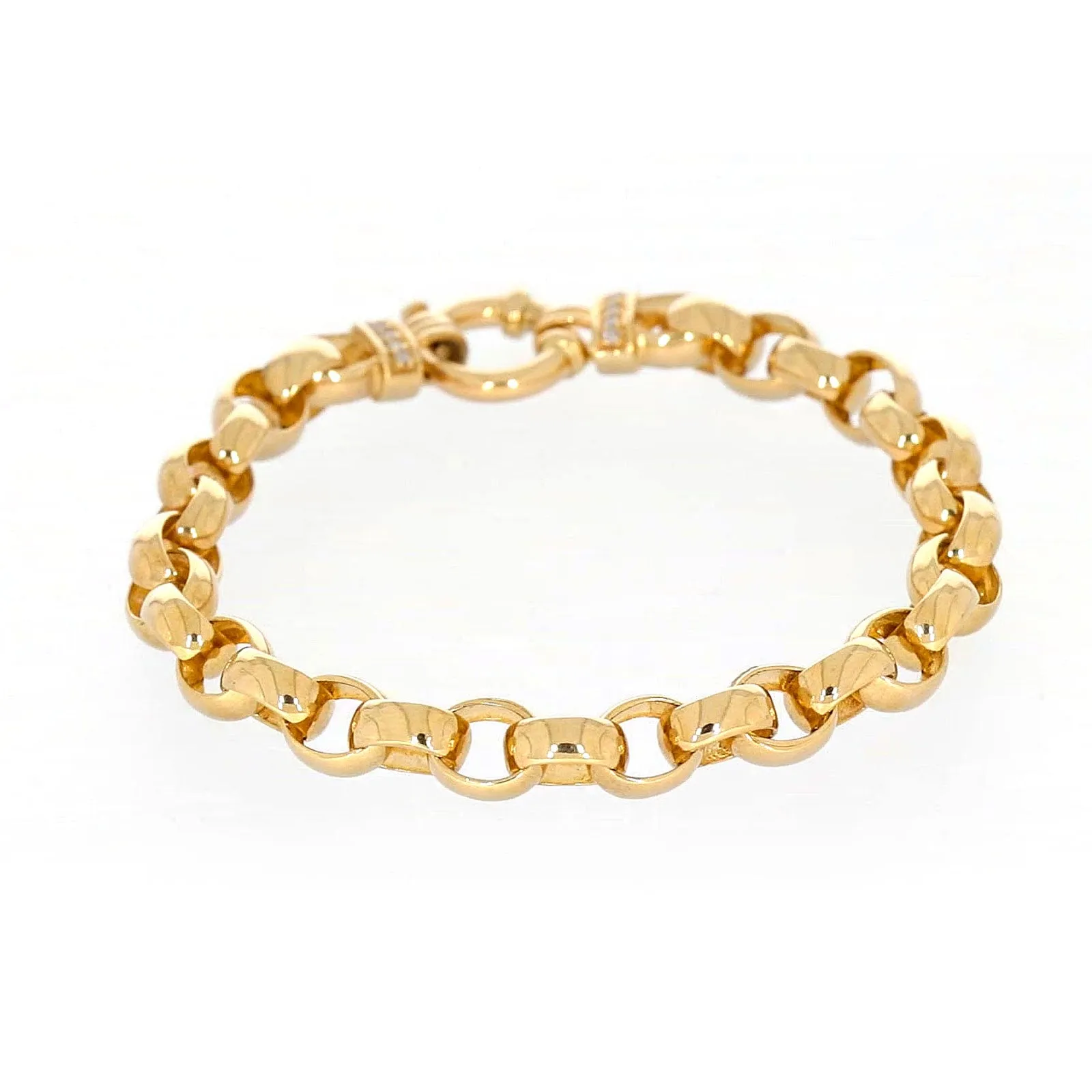 9ct Yellow Gold Diamond Set19cm Belcher Diamond Set Bracelet