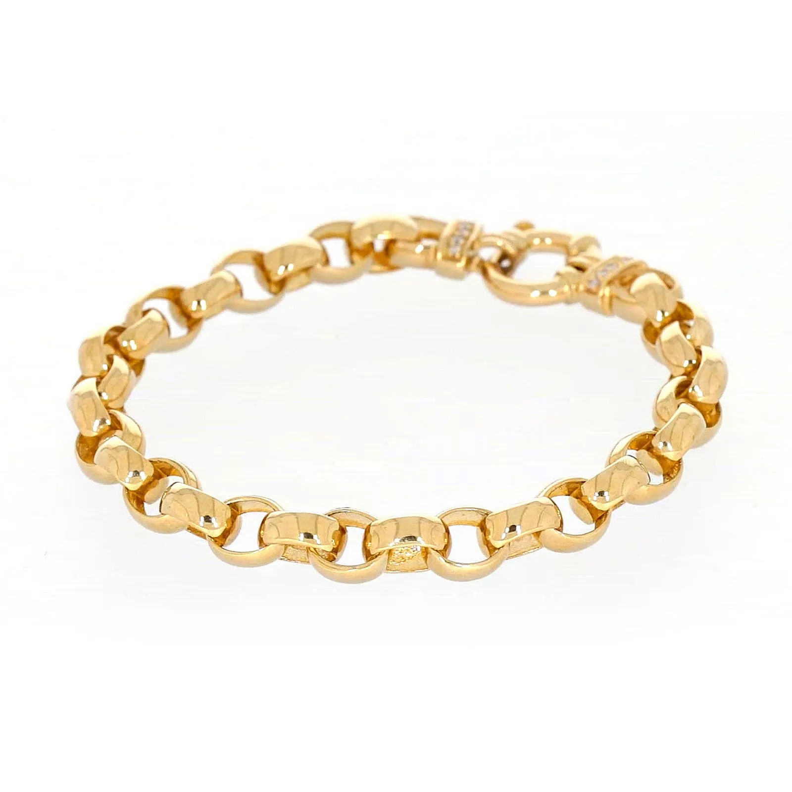 9ct Yellow Gold Diamond Set19cm Belcher Diamond Set Bracelet