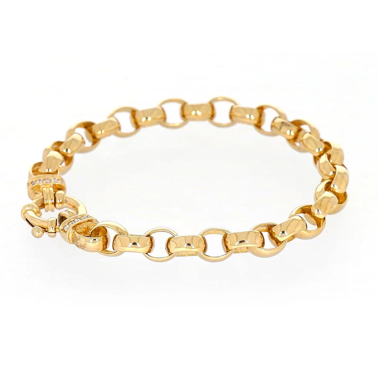 9ct Yellow Gold Diamond Set19cm Belcher Diamond Set Bracelet