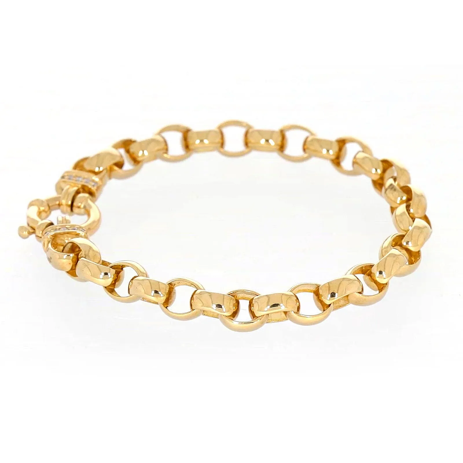 9ct Yellow Gold Diamond Set19cm Belcher Diamond Set Bracelet