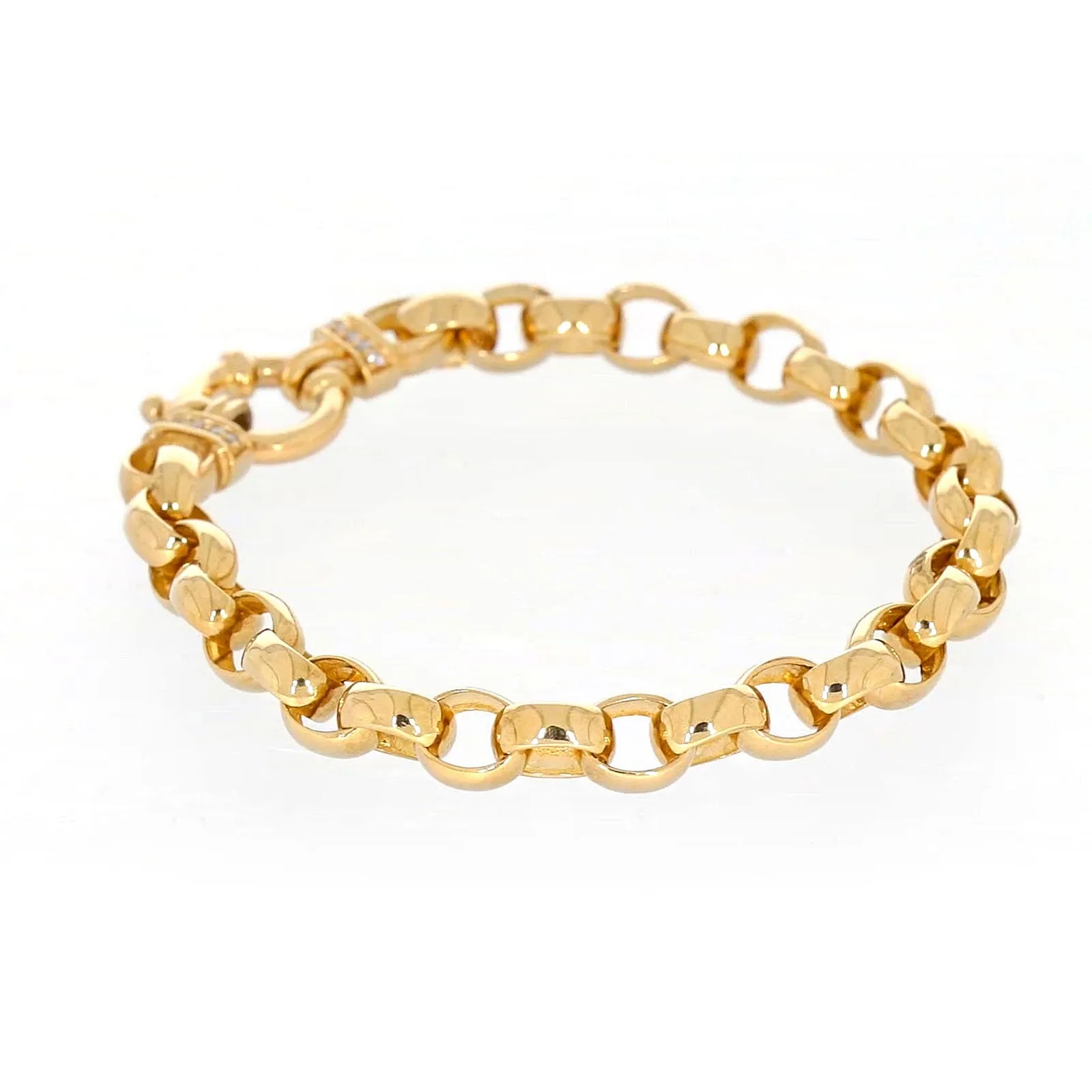 9ct Yellow Gold Diamond Set19cm Belcher Diamond Set Bracelet