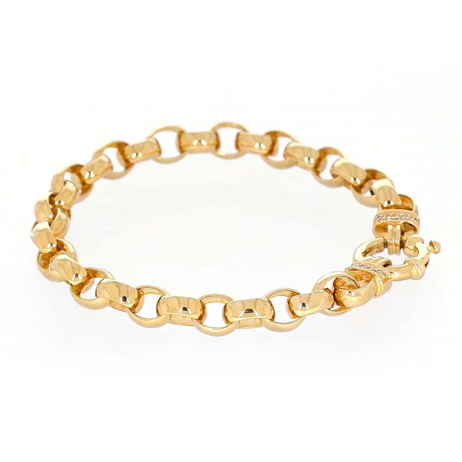 9ct Yellow Gold Diamond Set19cm Belcher Diamond Set Bracelet