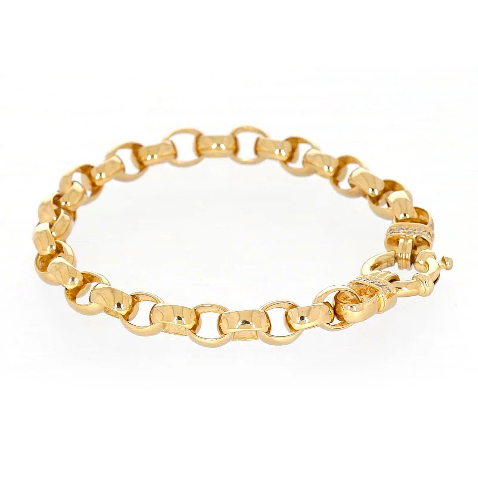 9ct Yellow Gold Diamond Set19cm Belcher Diamond Set Bracelet