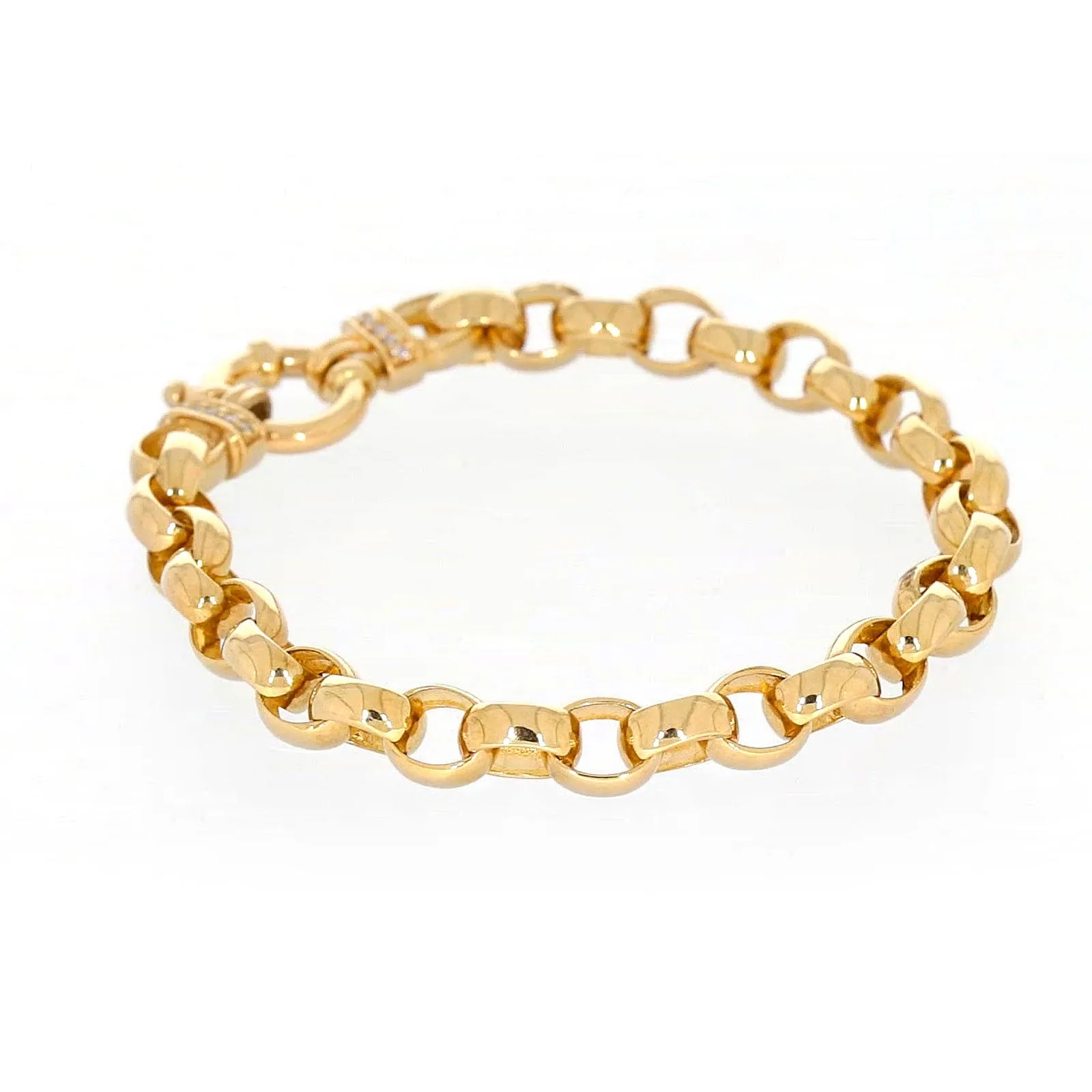 9ct Yellow Gold Diamond Set19cm Belcher Diamond Set Bracelet