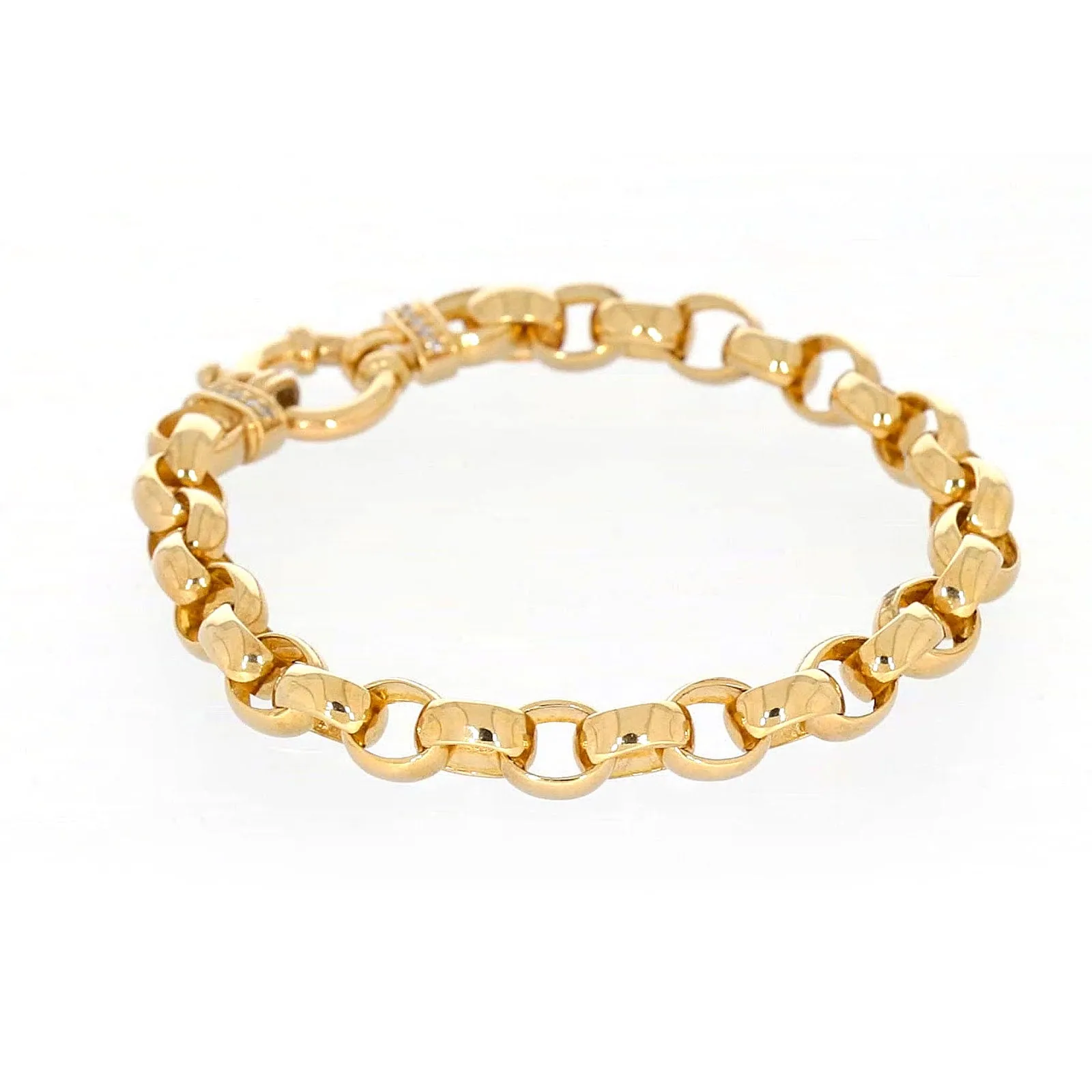 9ct Yellow Gold Diamond Set19cm Belcher Diamond Set Bracelet