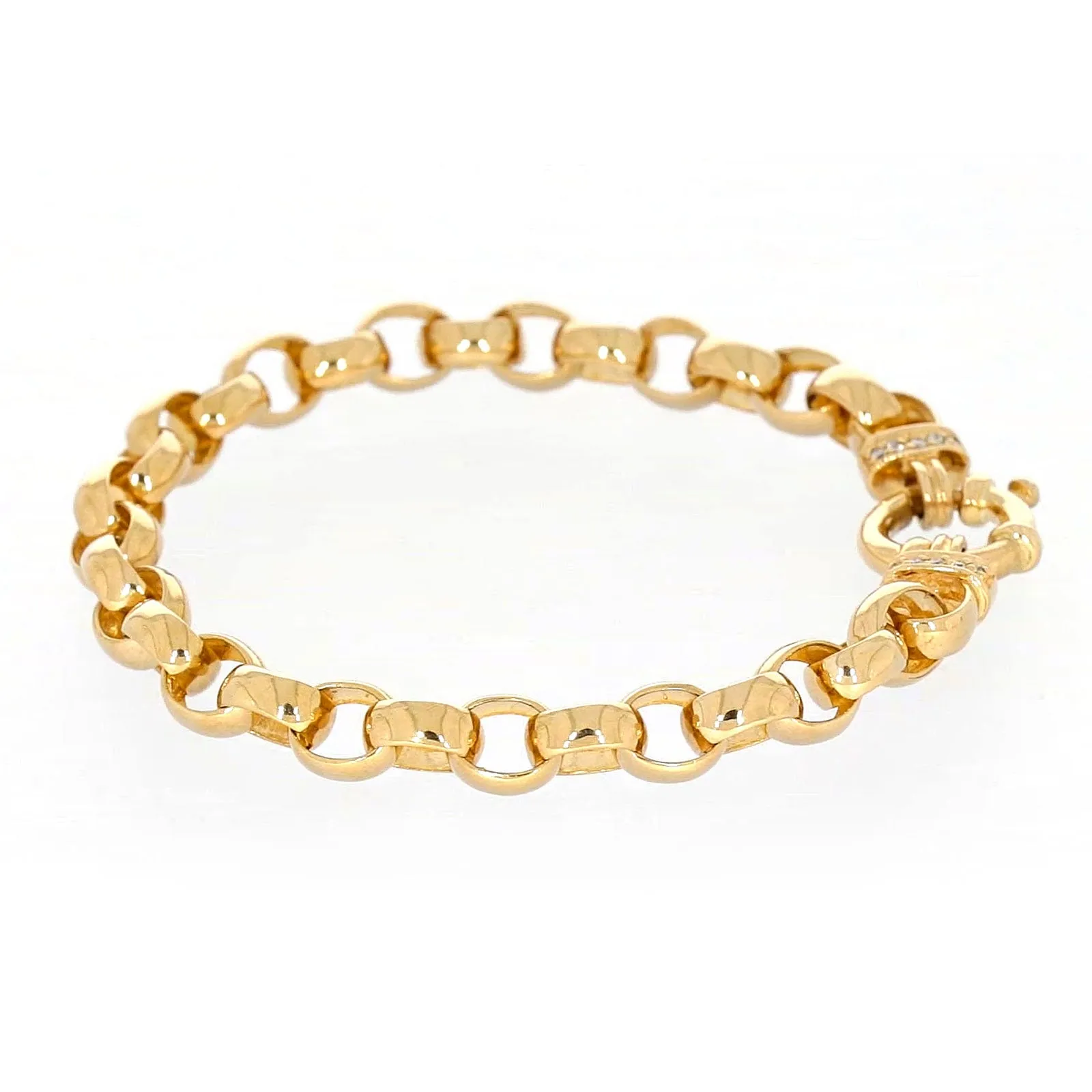 9ct Yellow Gold Diamond Set19cm Belcher Diamond Set Bracelet