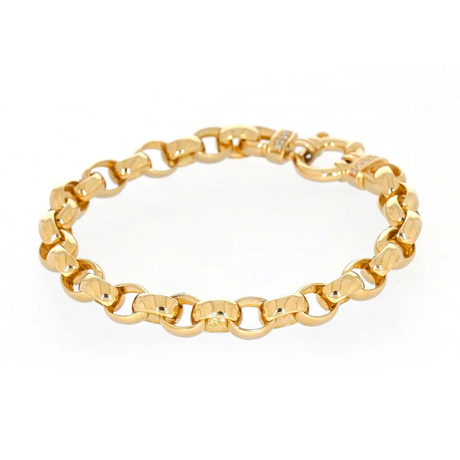 9ct Yellow Gold Diamond Set19cm Belcher Diamond Set Bracelet