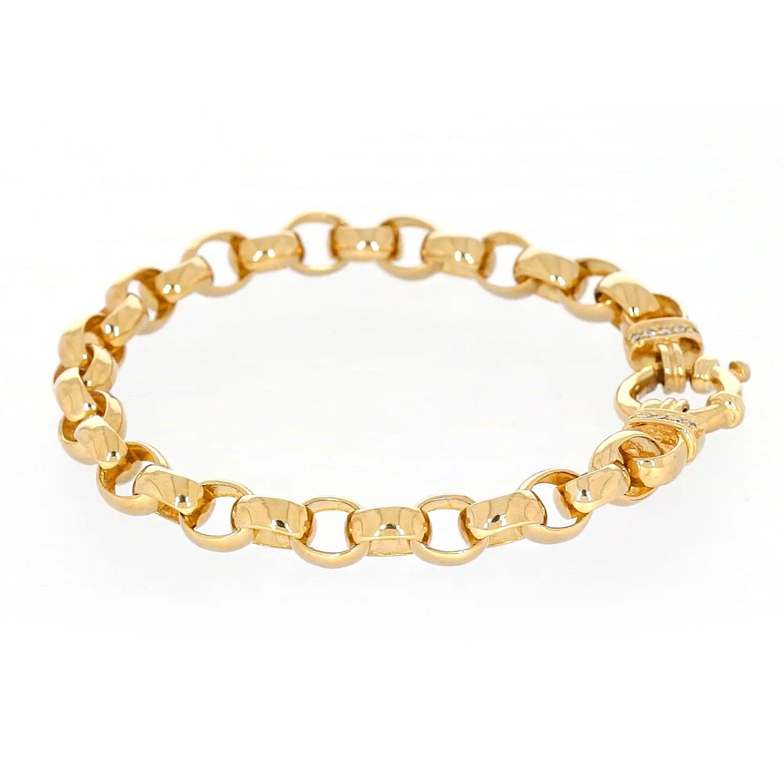 9ct Yellow Gold Diamond Set19cm Belcher Diamond Set Bracelet