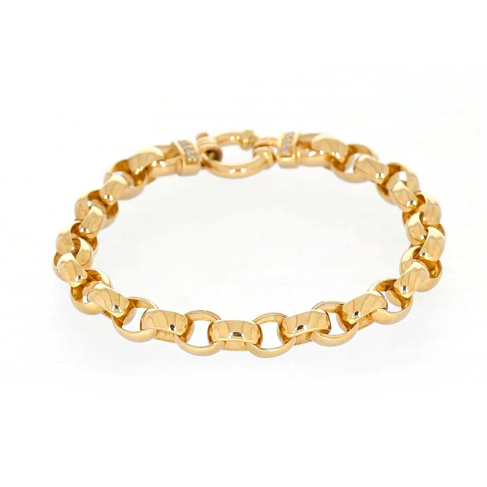 9ct Yellow Gold Diamond Set19cm Belcher Diamond Set Bracelet