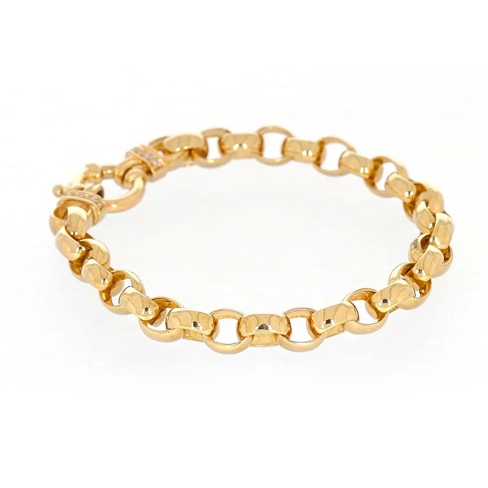 9ct Yellow Gold Diamond Set19cm Belcher Diamond Set Bracelet