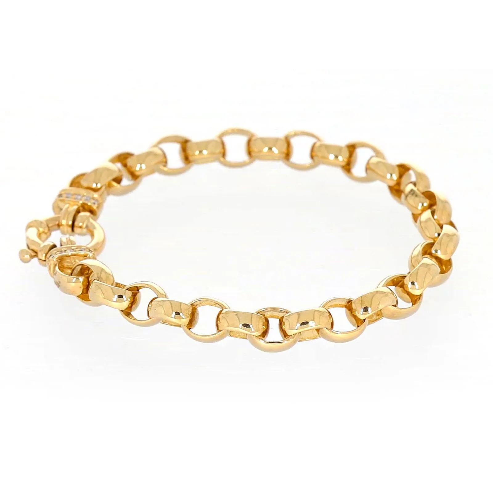 9ct Yellow Gold Diamond Set19cm Belcher Diamond Set Bracelet