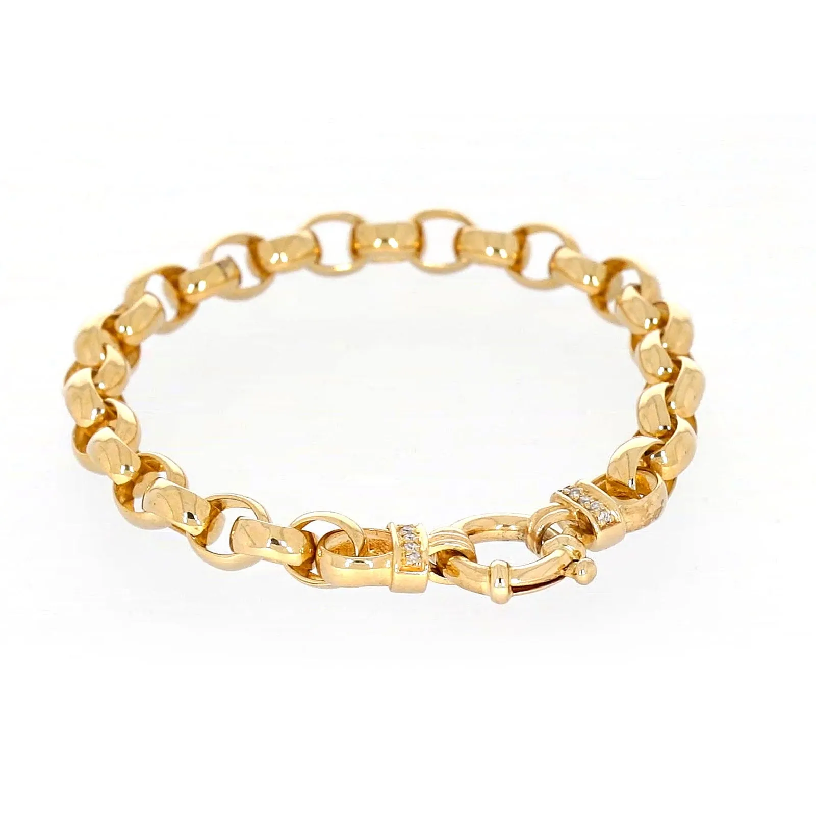 9ct Yellow Gold Diamond Set19cm Belcher Diamond Set Bracelet