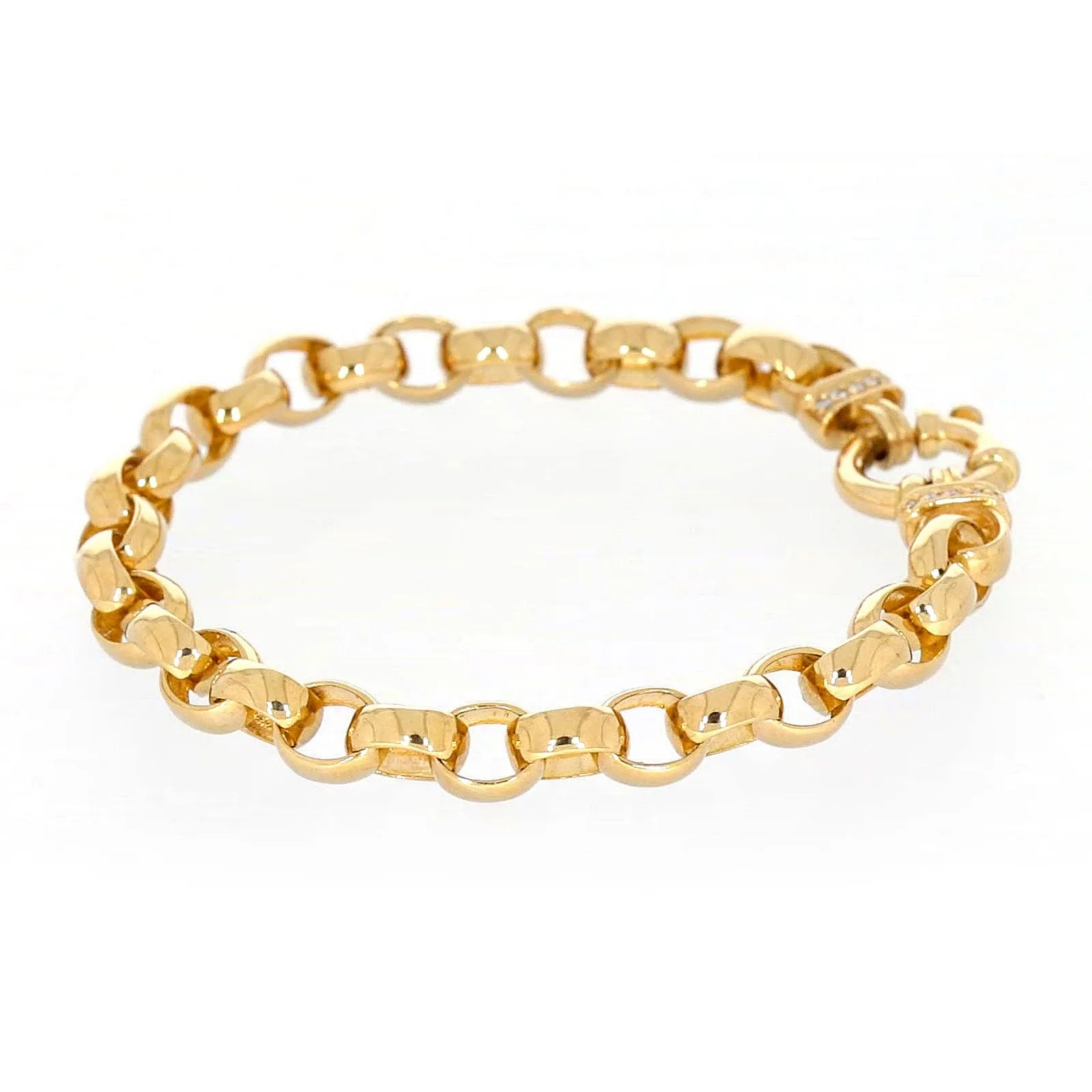 9ct Yellow Gold Diamond Set19cm Belcher Diamond Set Bracelet