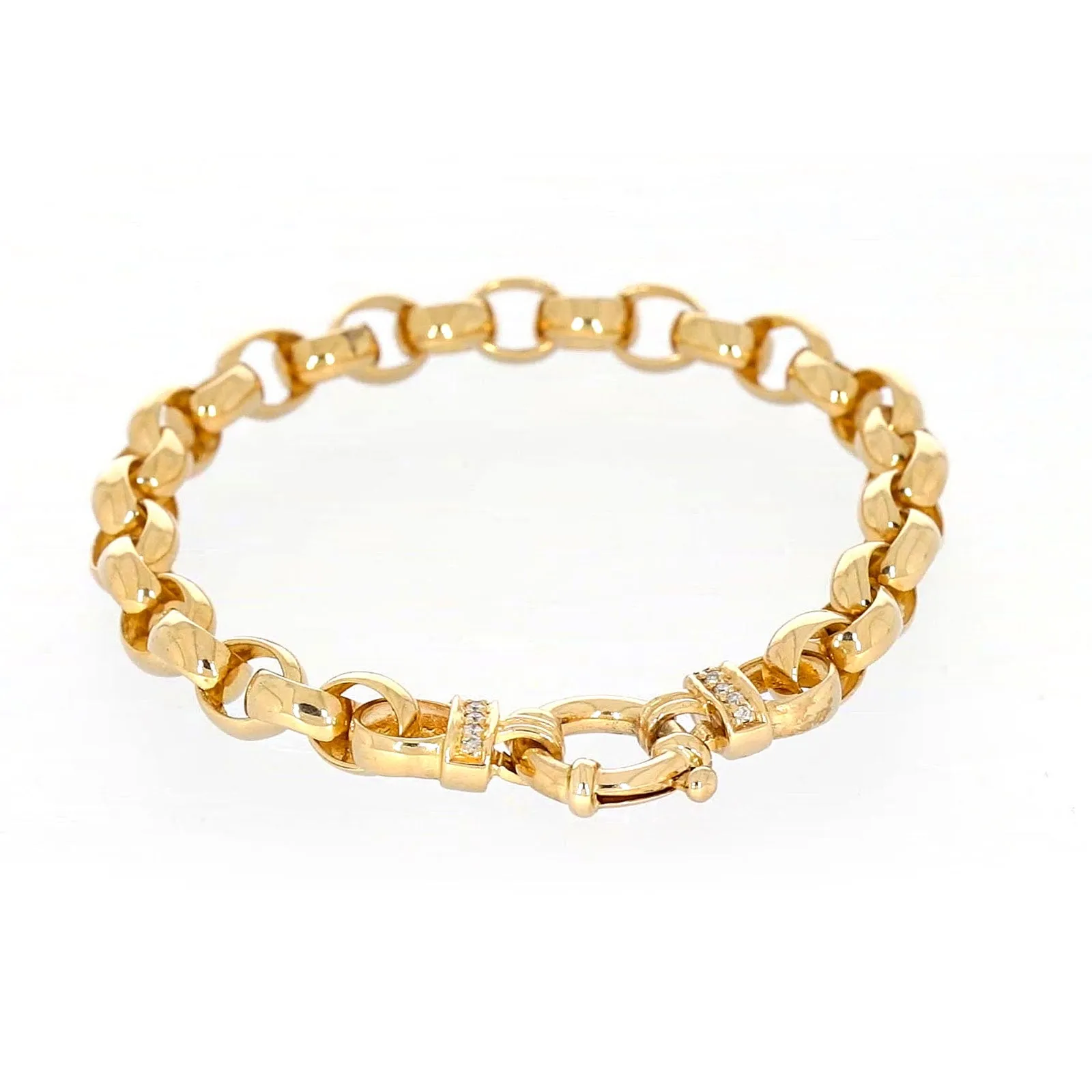 9ct Yellow Gold Diamond Set19cm Belcher Diamond Set Bracelet