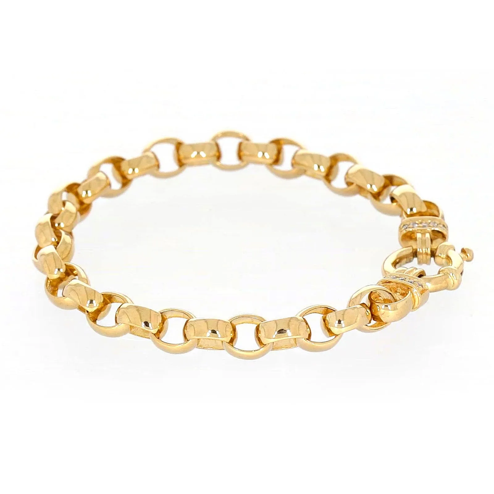 9ct Yellow Gold Diamond Set19cm Belcher Diamond Set Bracelet