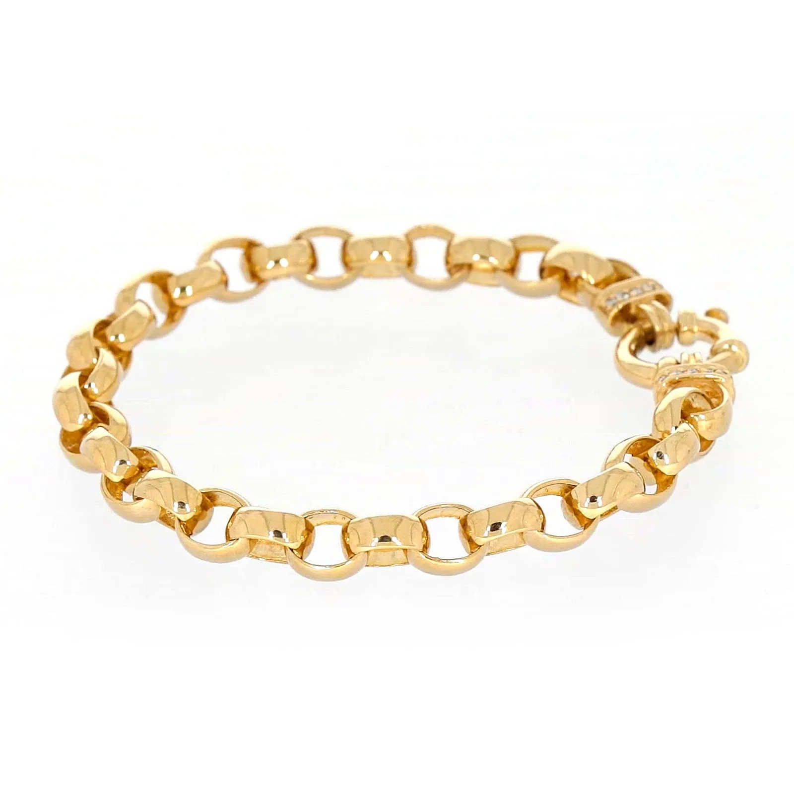 9ct Yellow Gold Diamond Set19cm Belcher Diamond Set Bracelet