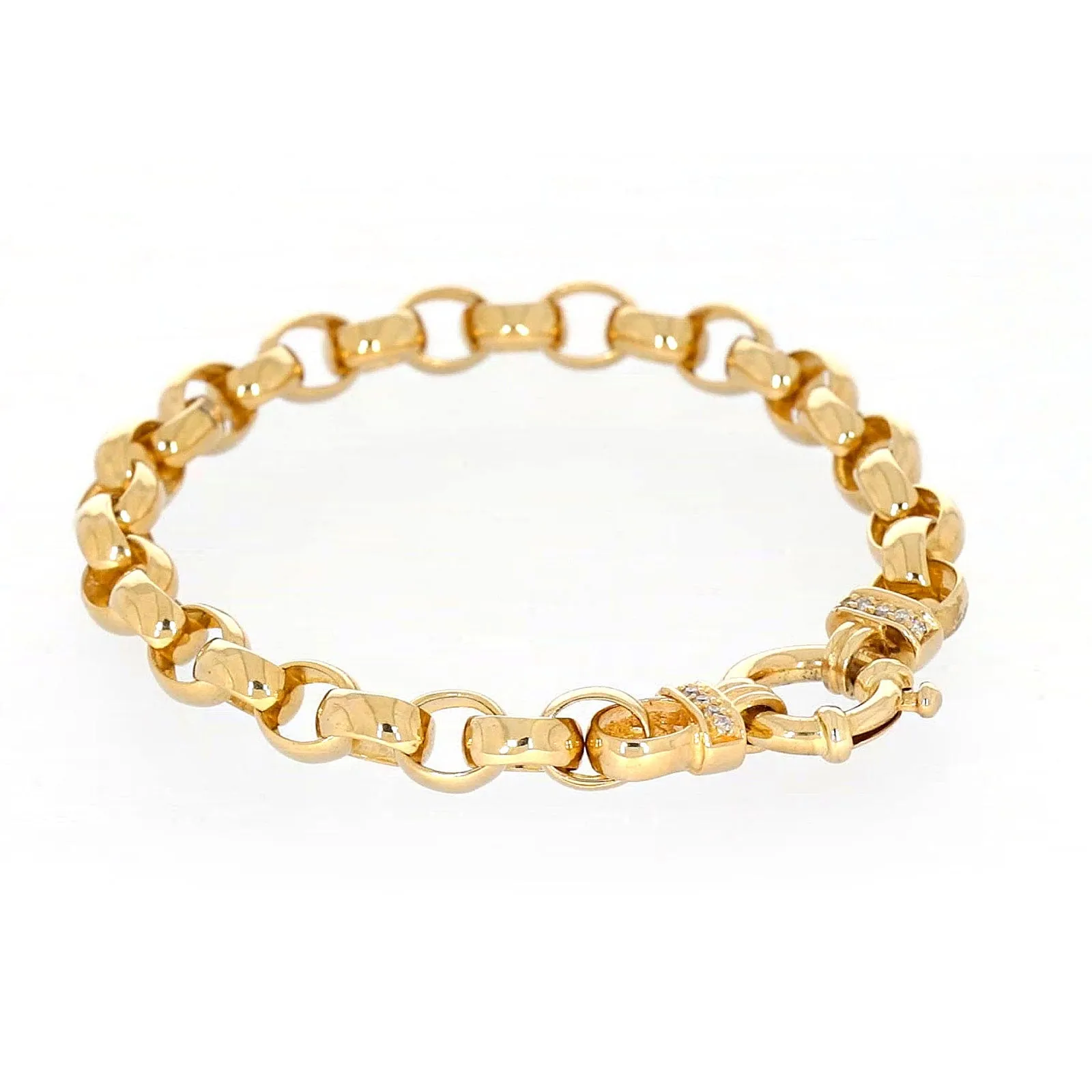 9ct Yellow Gold Diamond Set19cm Belcher Diamond Set Bracelet