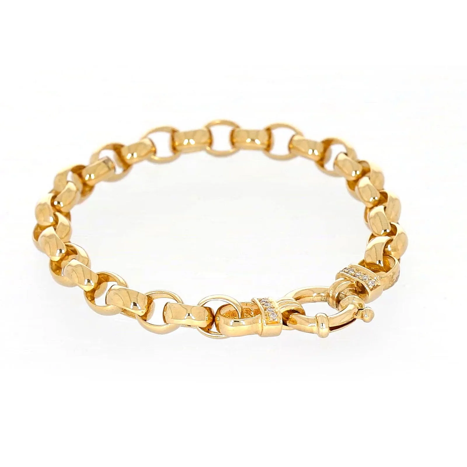 9ct Yellow Gold Diamond Set19cm Belcher Diamond Set Bracelet