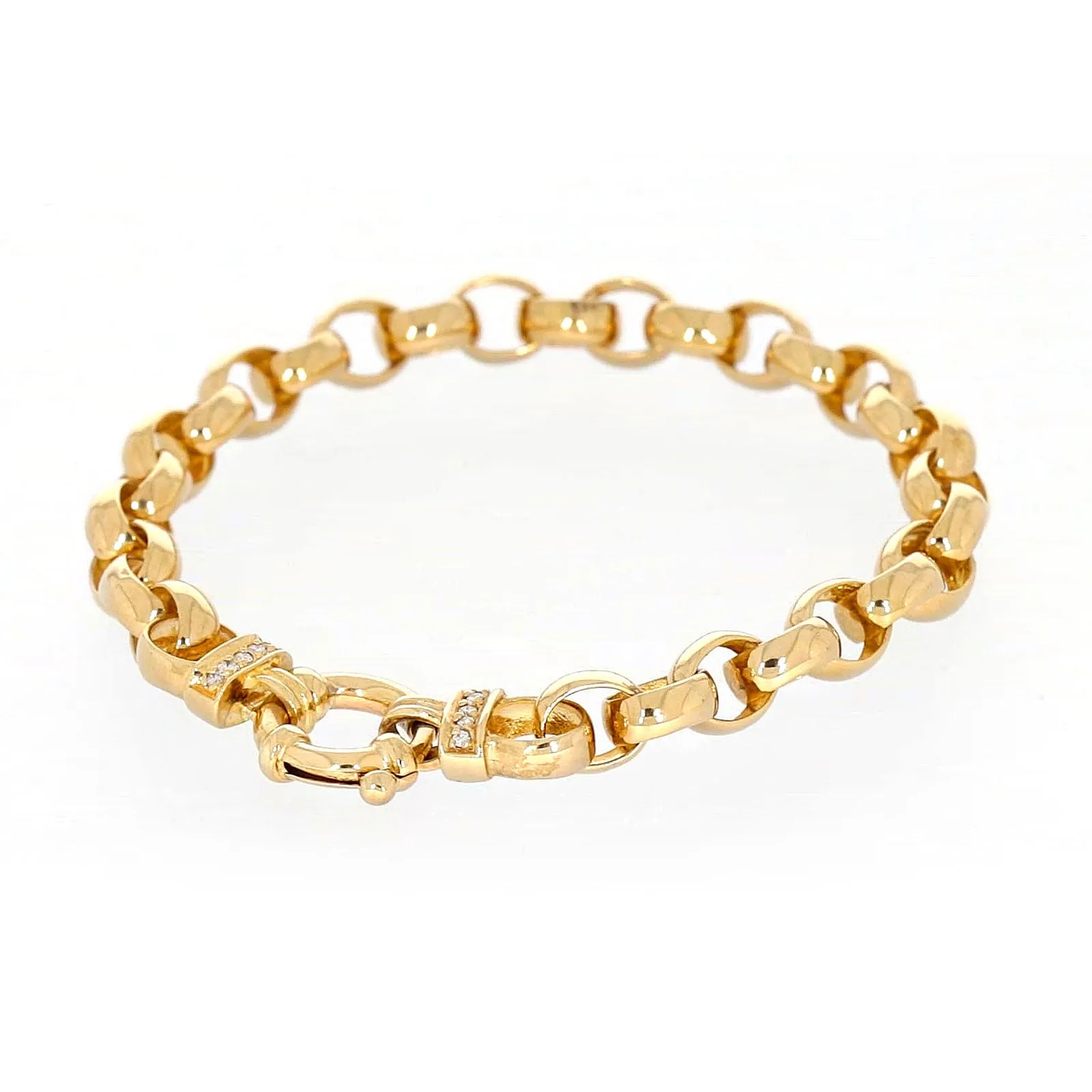 9ct Yellow Gold Diamond Set19cm Belcher Diamond Set Bracelet