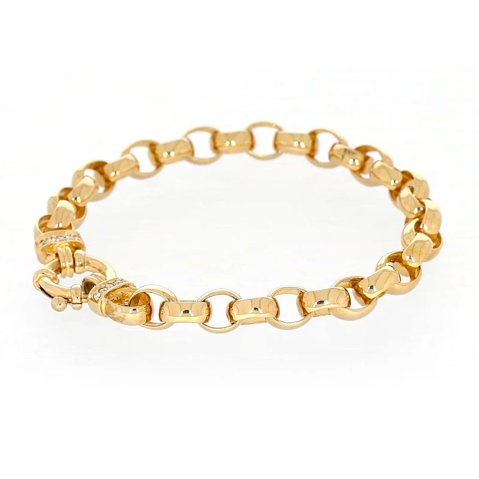 9ct Yellow Gold Diamond Set19cm Belcher Diamond Set Bracelet