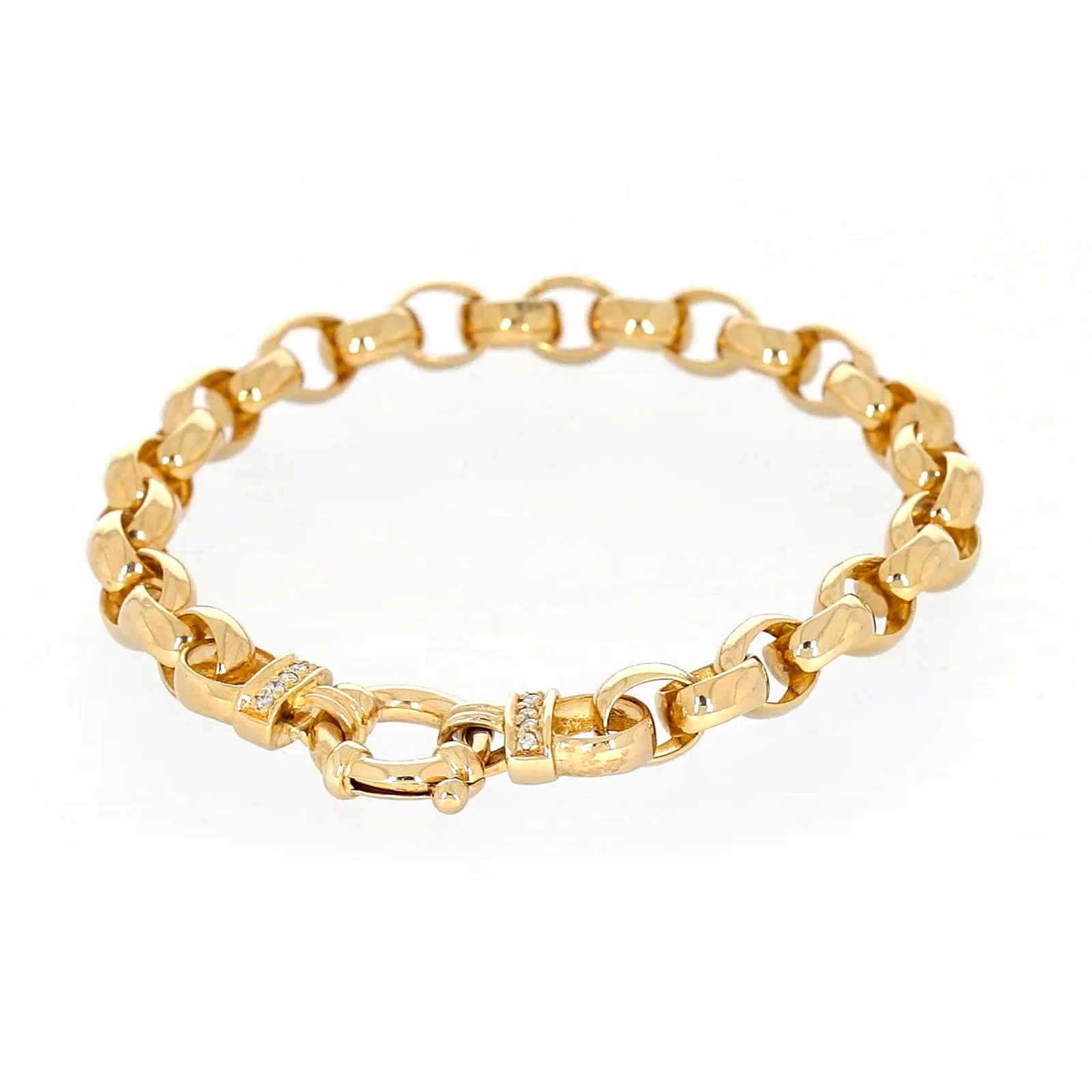 9ct Yellow Gold Diamond Set19cm Belcher Diamond Set Bracelet