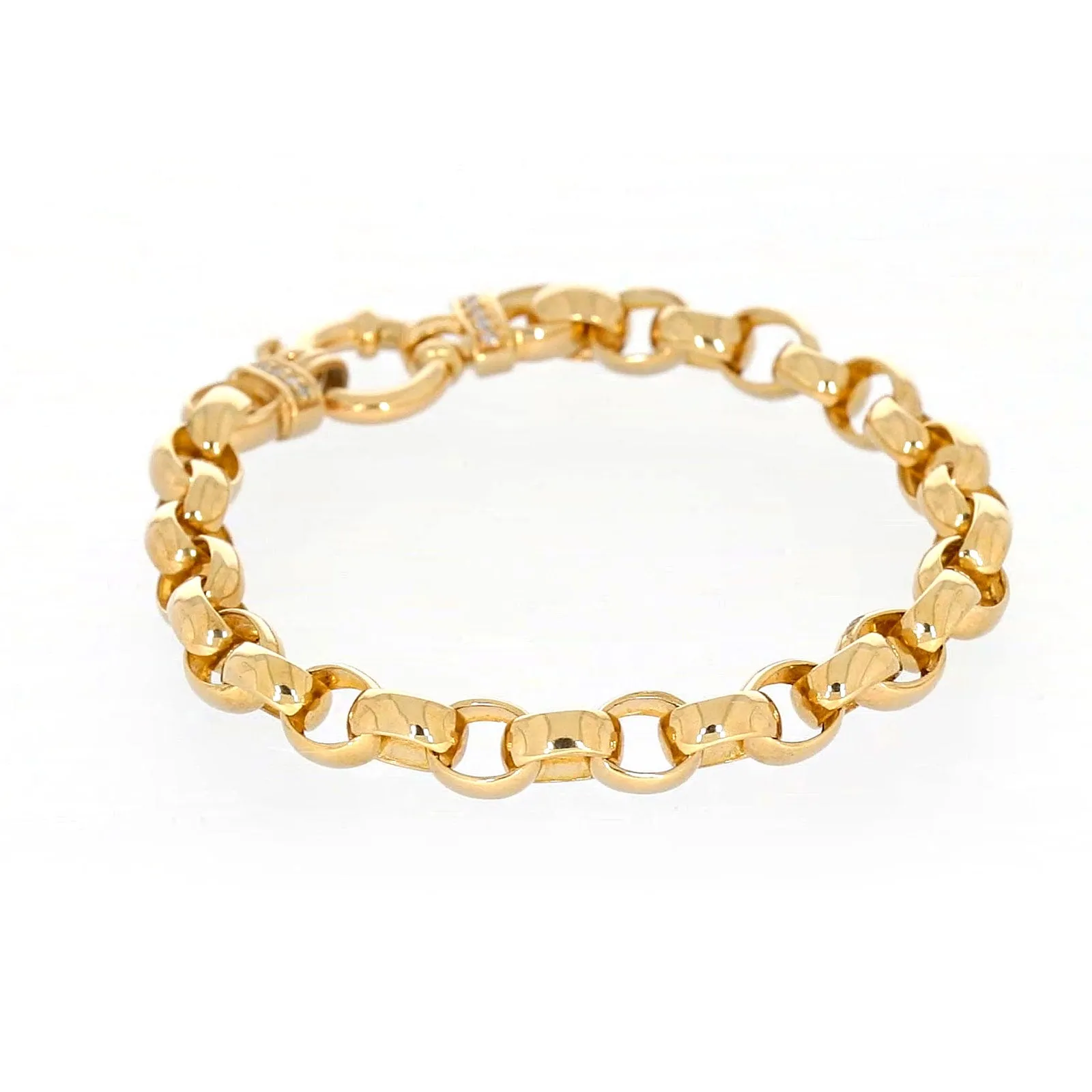 9ct Yellow Gold Diamond Set19cm Belcher Diamond Set Bracelet