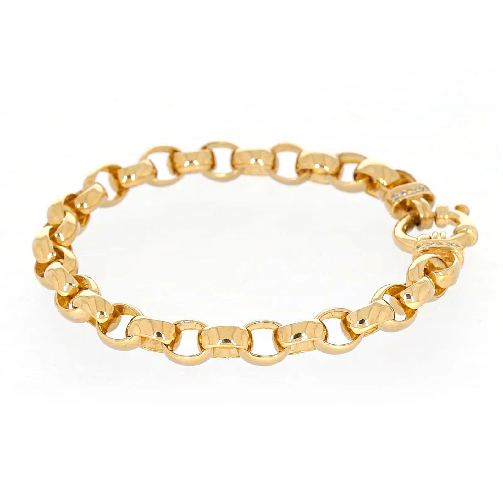 9ct Yellow Gold Diamond Set19cm Belcher Diamond Set Bracelet